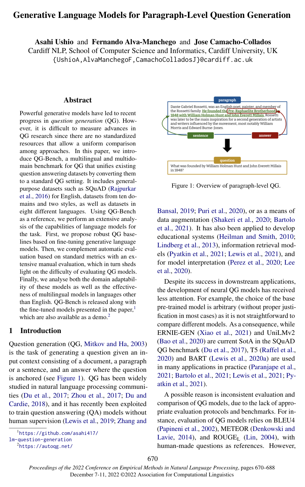 Generative Language Models for Paragraph-Level Question Generation