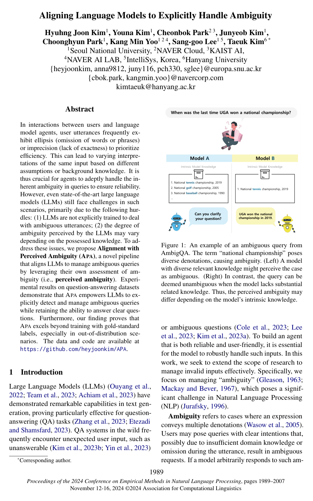 Aligning Language Models to Explicitly Handle Ambiguity