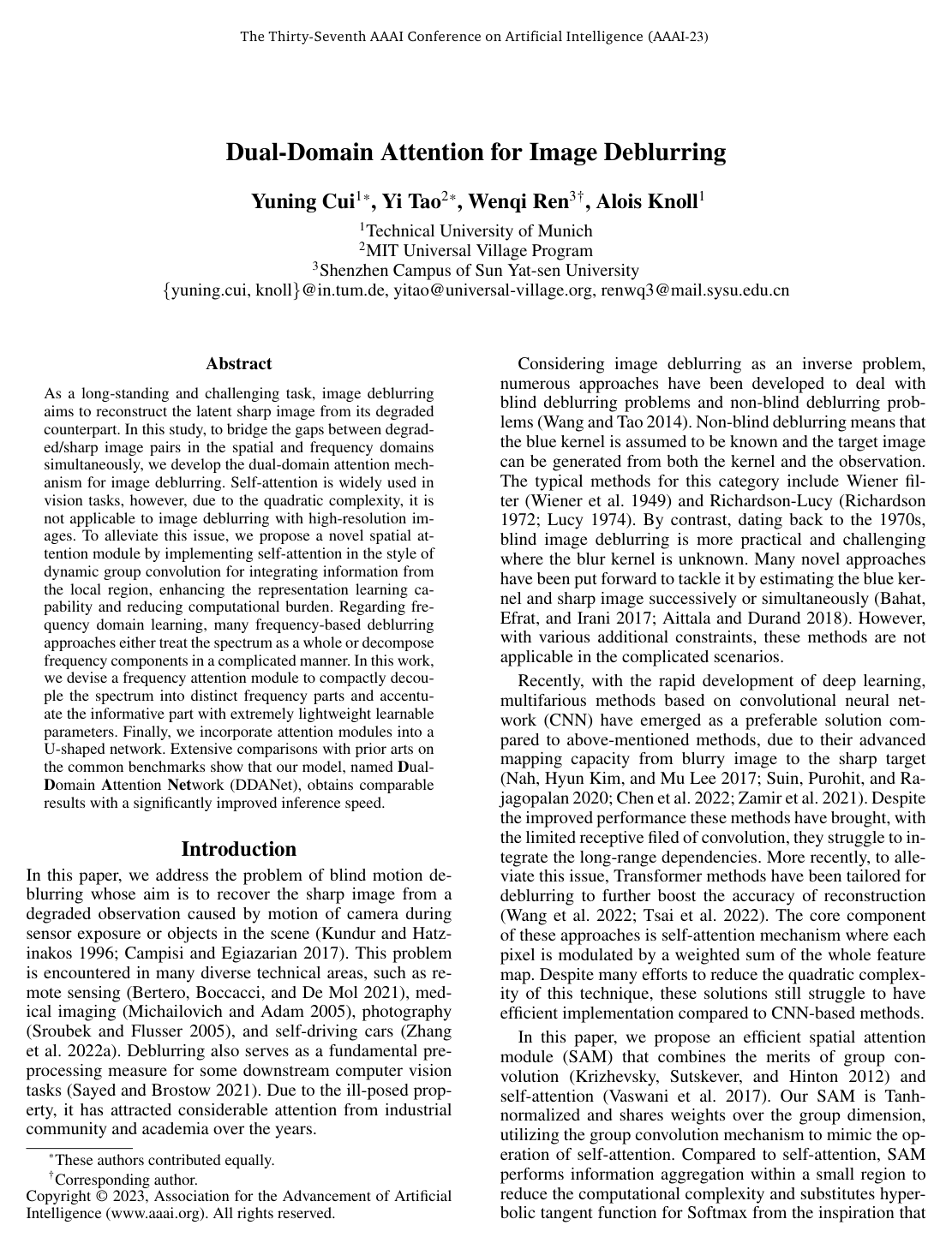 Cover for Dual-Domain Attention for Image Deblurring
