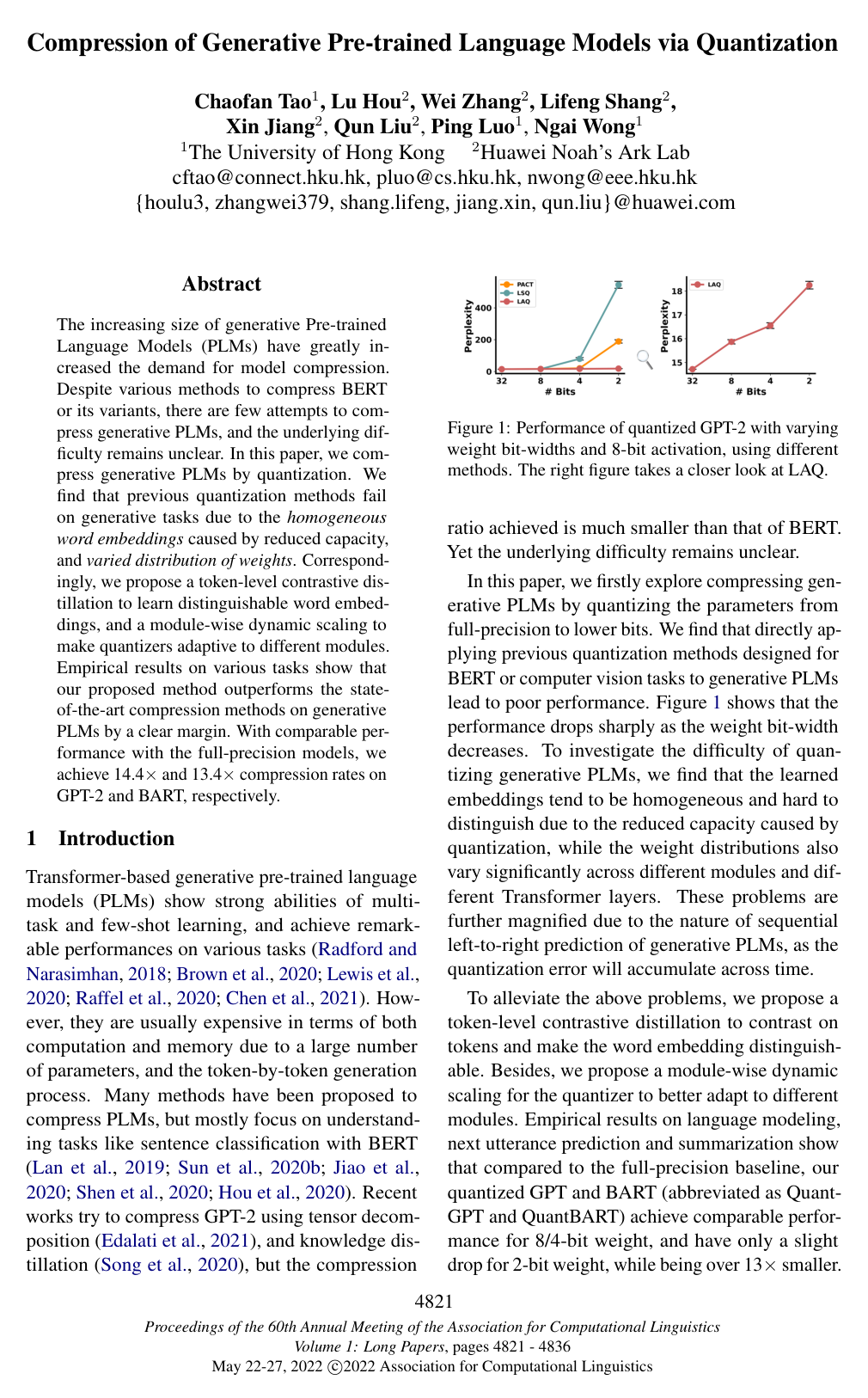Compression of Generative Pre-trained Language Models via Quantization