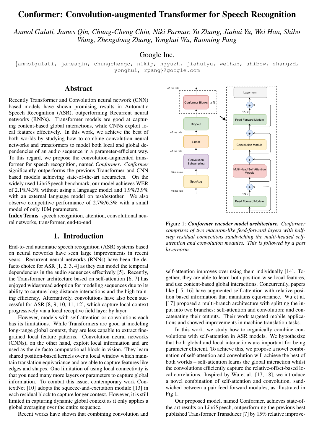 Conformer: Convolution-augmented Transformer for Speech Recognition