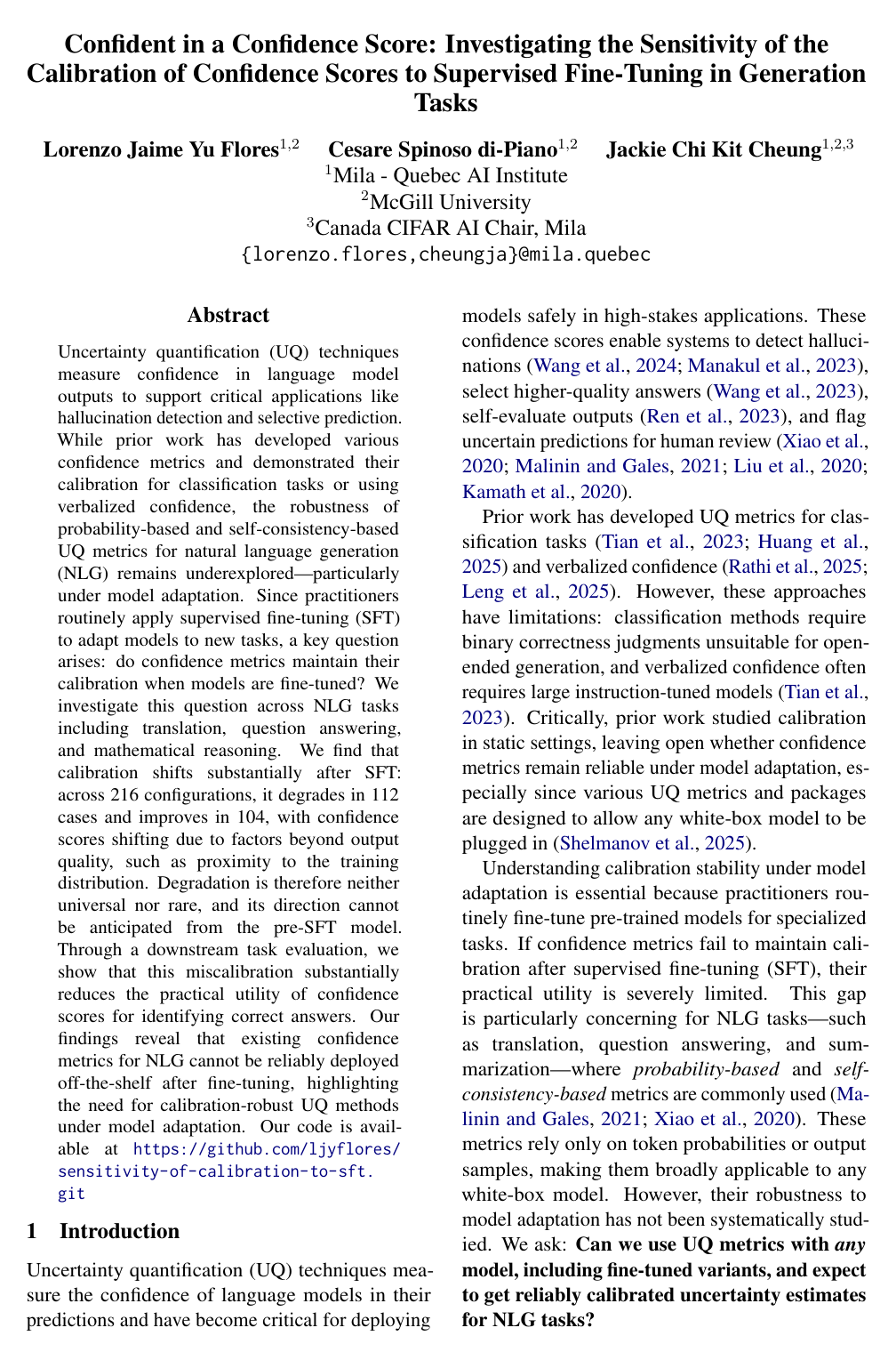 Confident in a Confidence Score: Investigating the Sensitivity of Confidence Scores to Supervised Fine-Tuning