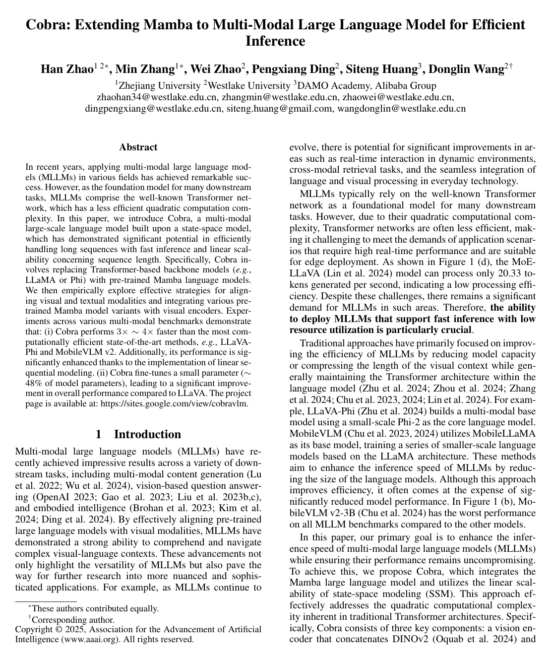 Cobra: Extending Mamba to Multi-Modal Large Language Model for Efficient Inference