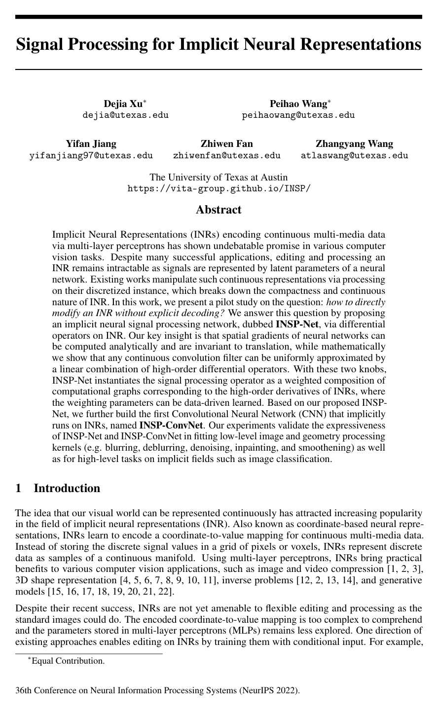 Signal Processing for Implicit Neural Representations