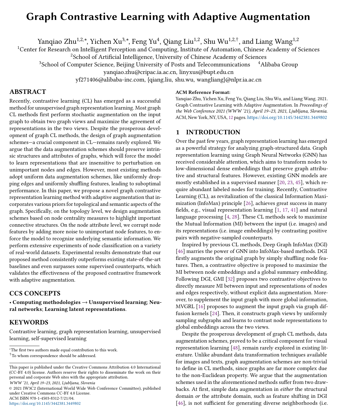 Cover for Graph Contrastive Learning with Adaptive Augmentation