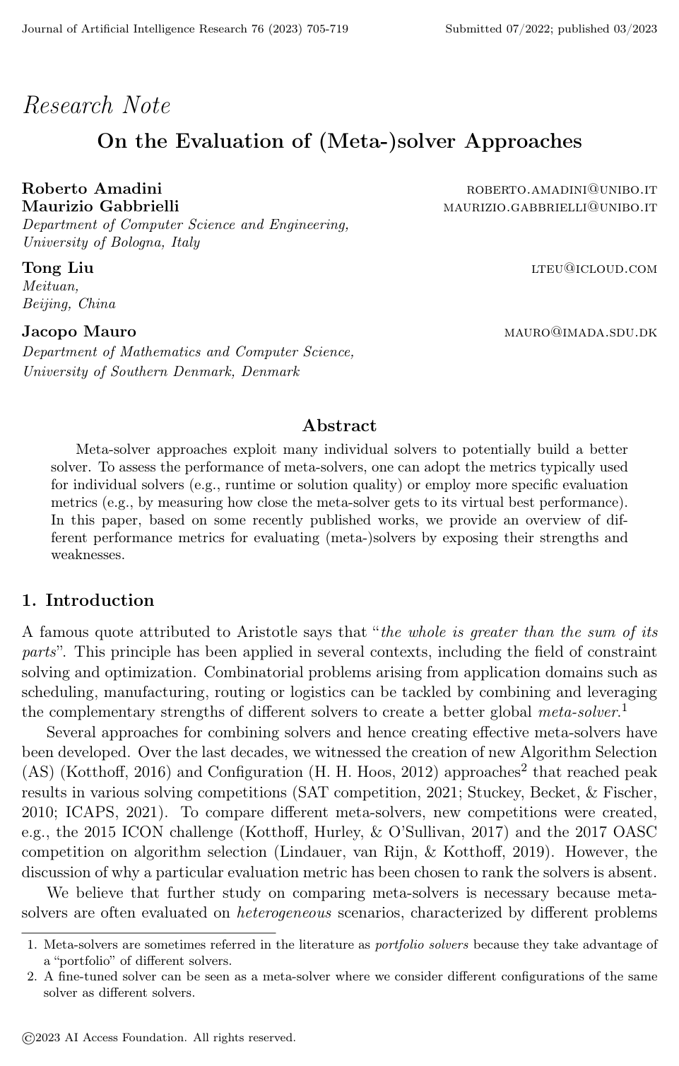 On the Evaluation of (Meta-)solver Approaches