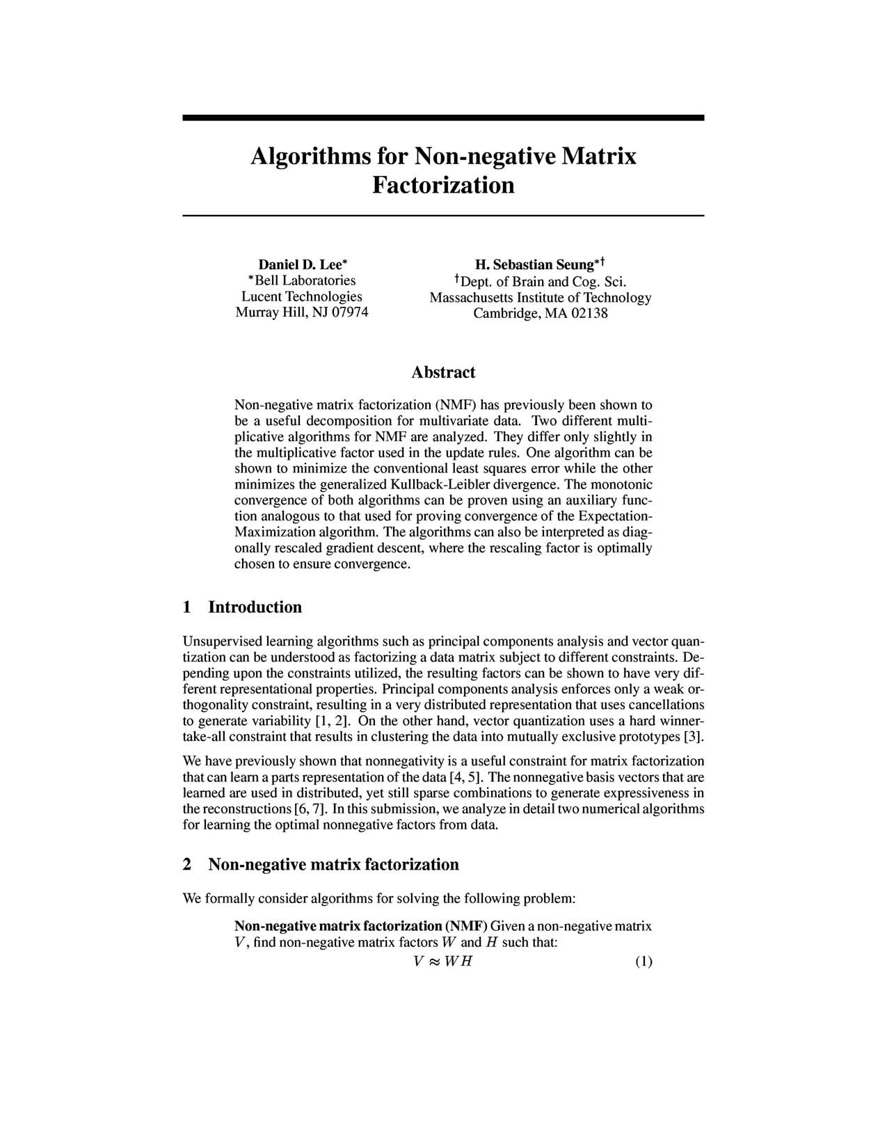Algorithms for Non-negative Matrix Factorization