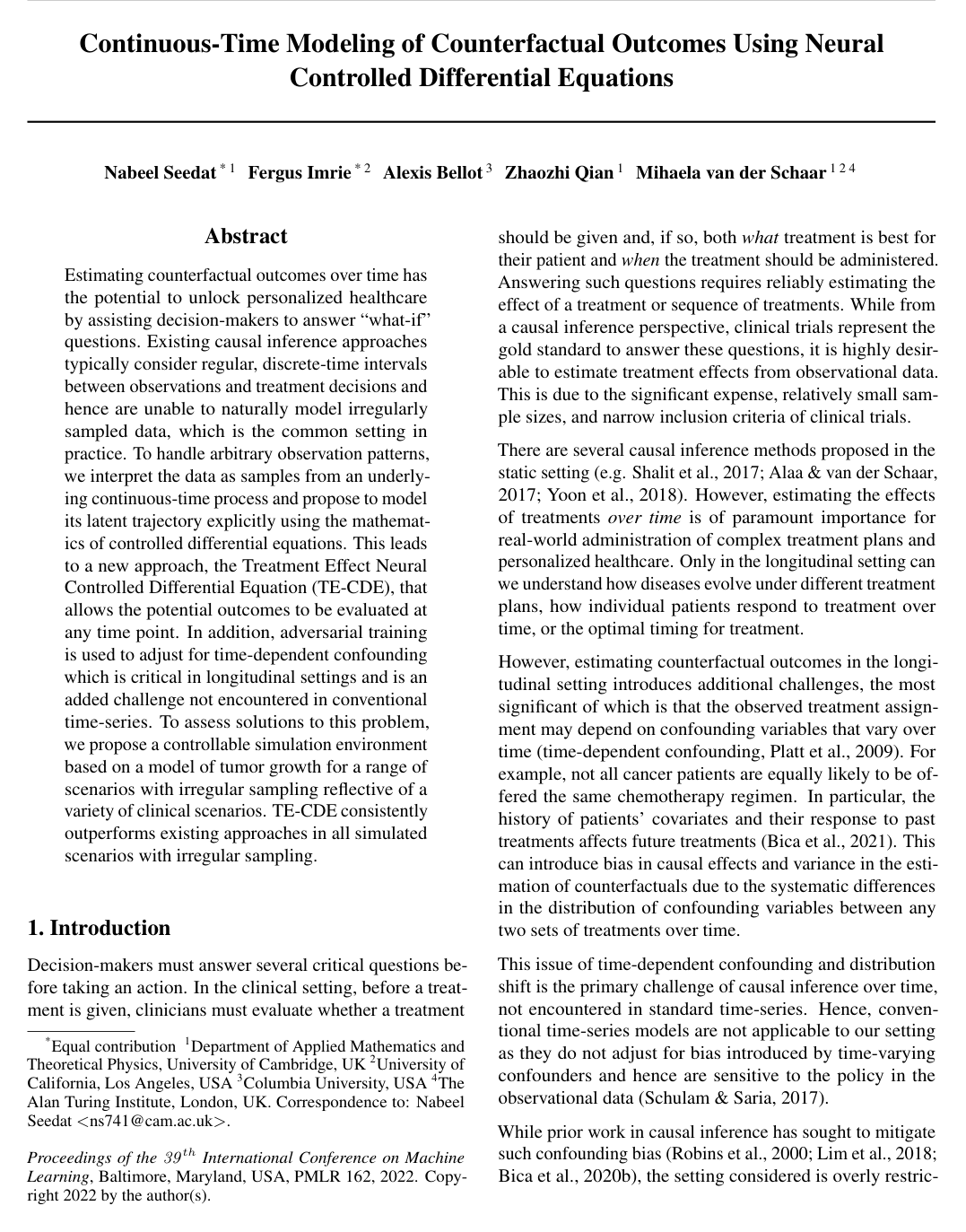 Continuous-Time Modeling of Counterfactual Outcomes Using Neural Controlled Differential Equations