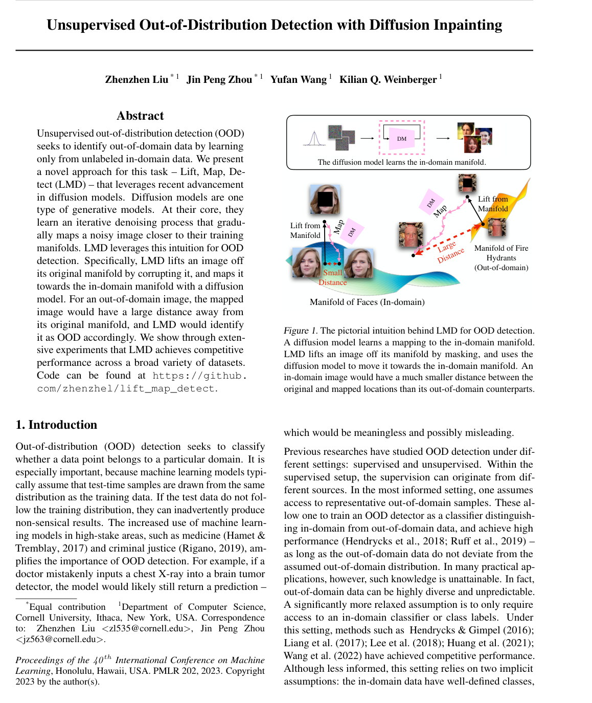Unsupervised Out-of-Distribution Detection with Diffusion Inpainting