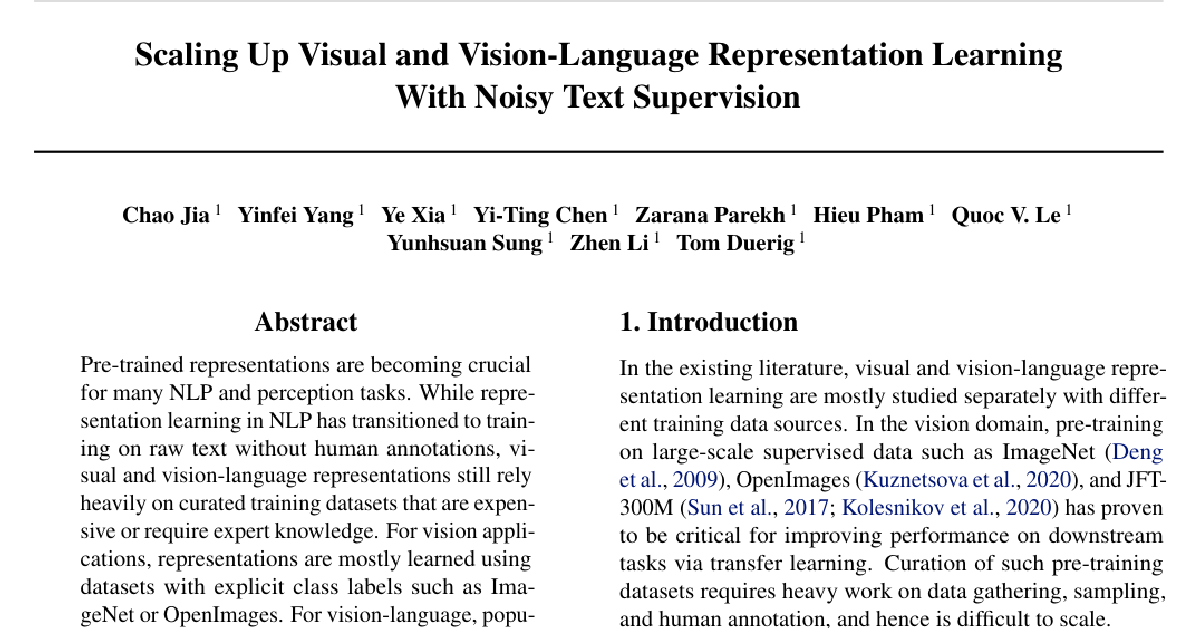Scaling Up Visual and Vision-Language Representation Learning With Noisy Text Supervision cover