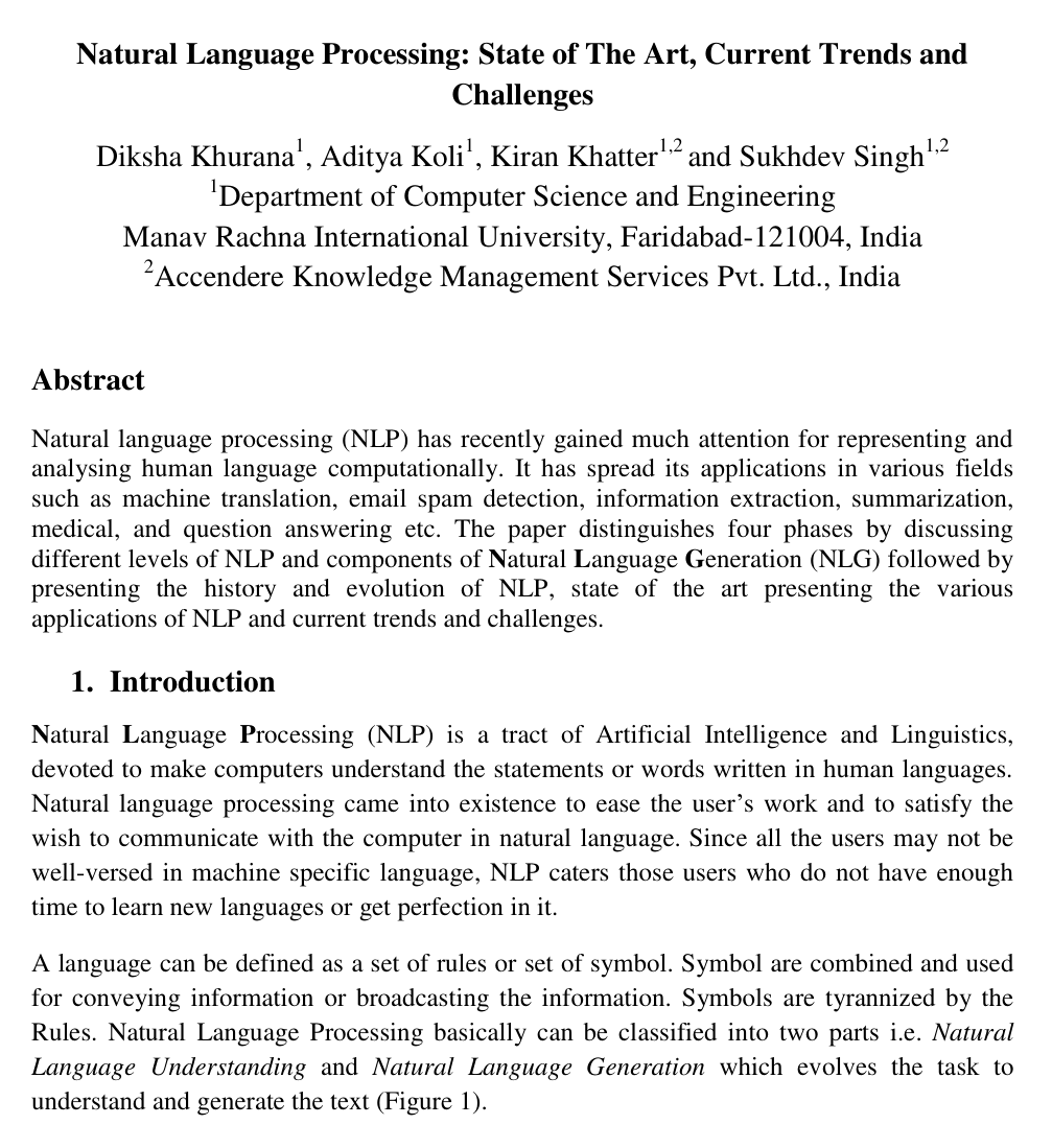 Natural language processing: state of the art, current trends and challenges