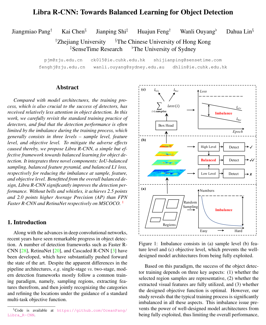 Cover for Libra R-CNN: Towards Balanced Learning for Object Detection