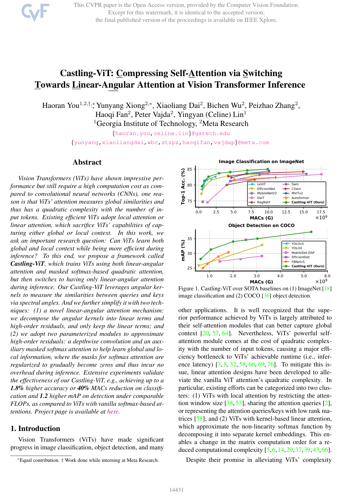 Cover for Castling-ViT: Compressing Self-Attention via Switching Towards Linear-Angular Attention at Vision Transformer Inference