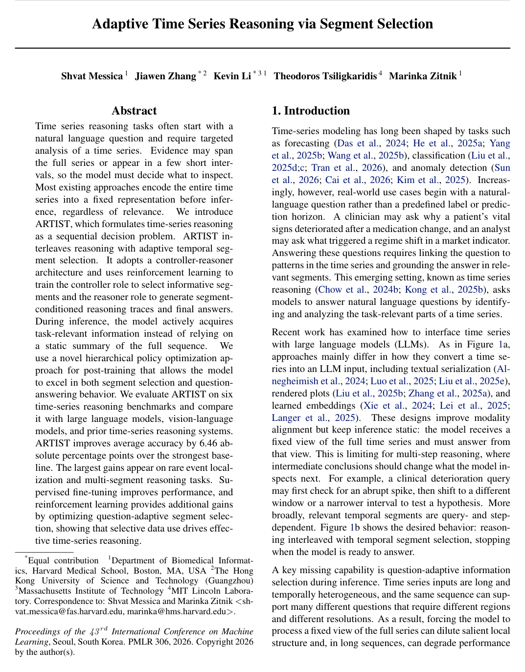 Adaptive Time Series Reasoning via Segment Selection