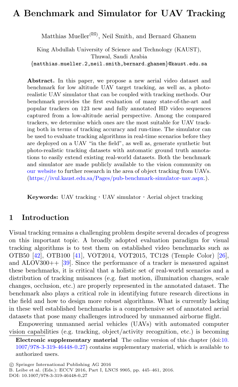 Cover for A Benchmark and Simulator for UAV Tracking