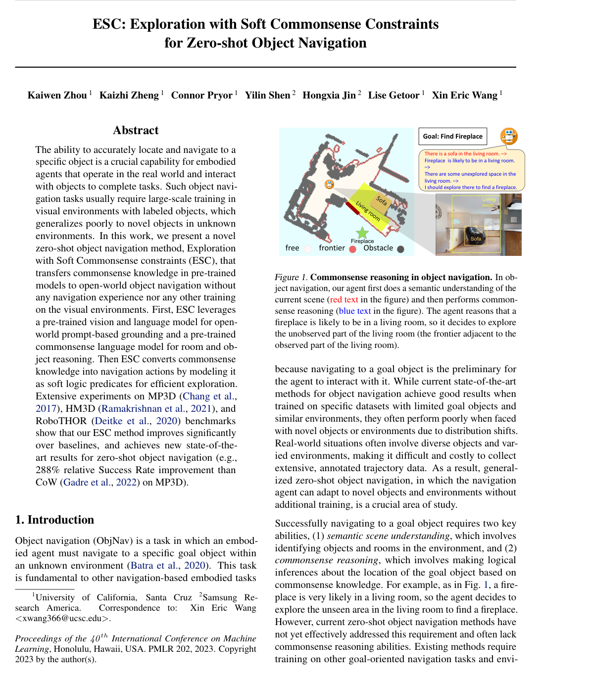 ESC: Exploration with Soft Commonsense Constraints for Zero-shot Object Navigation