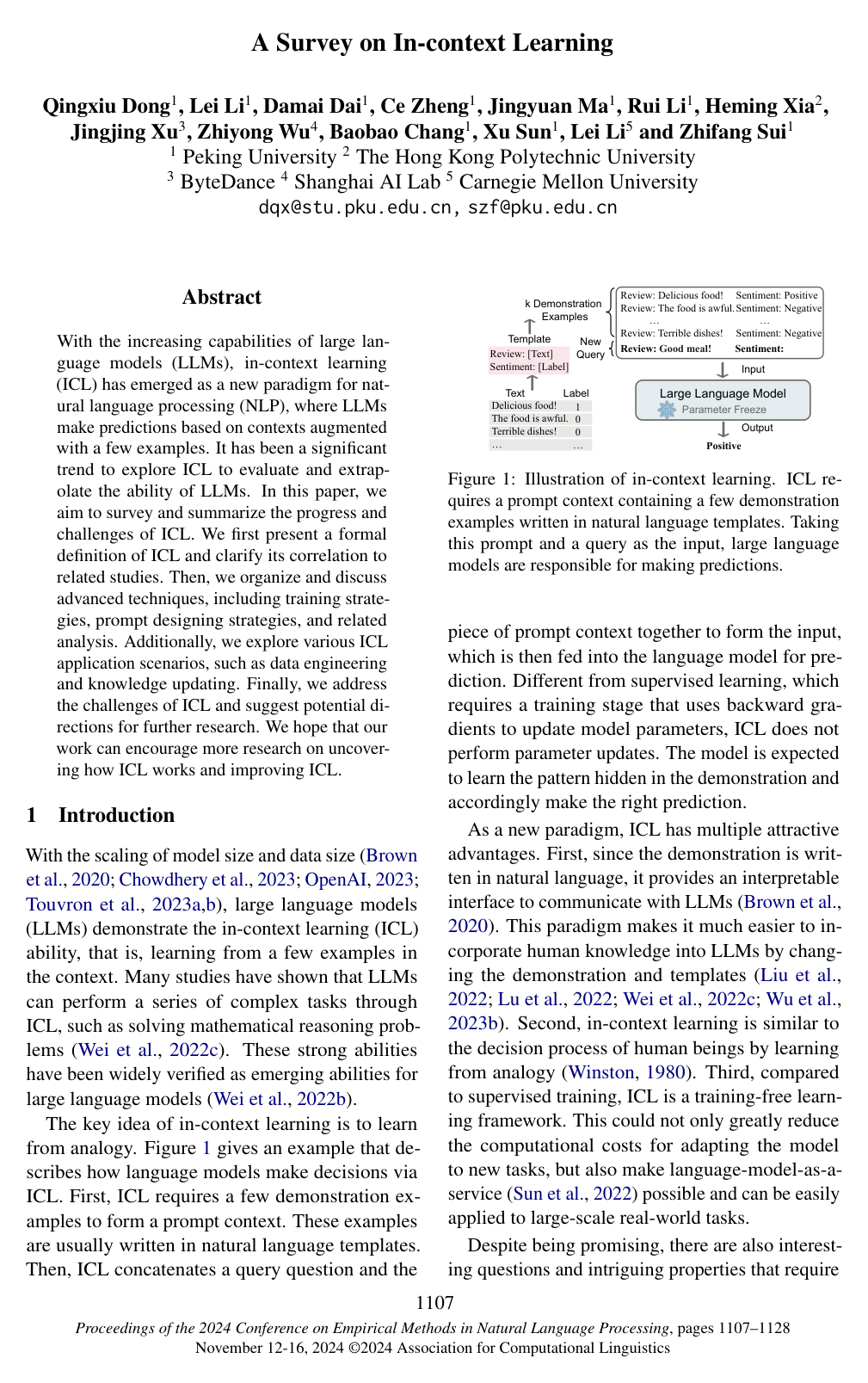 A Survey on In-context Learning