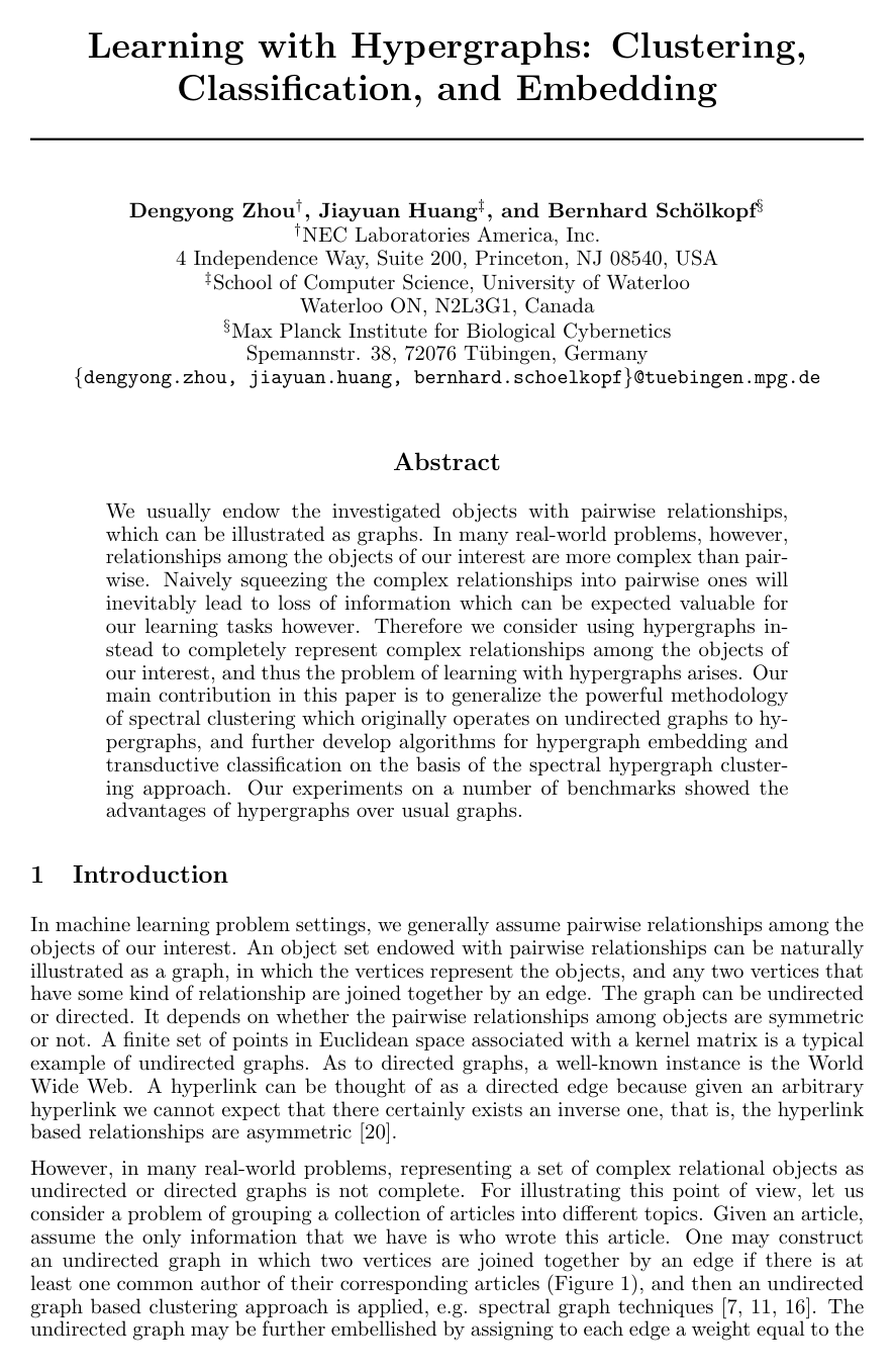 Learning with Hypergraphs: Clustering, Classification, and Embedding