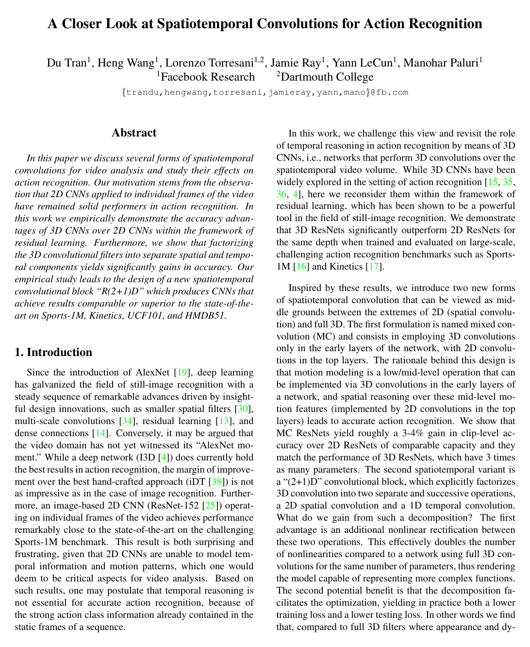 Cover for A Closer Look at Spatiotemporal Convolutions for Action Recognition
