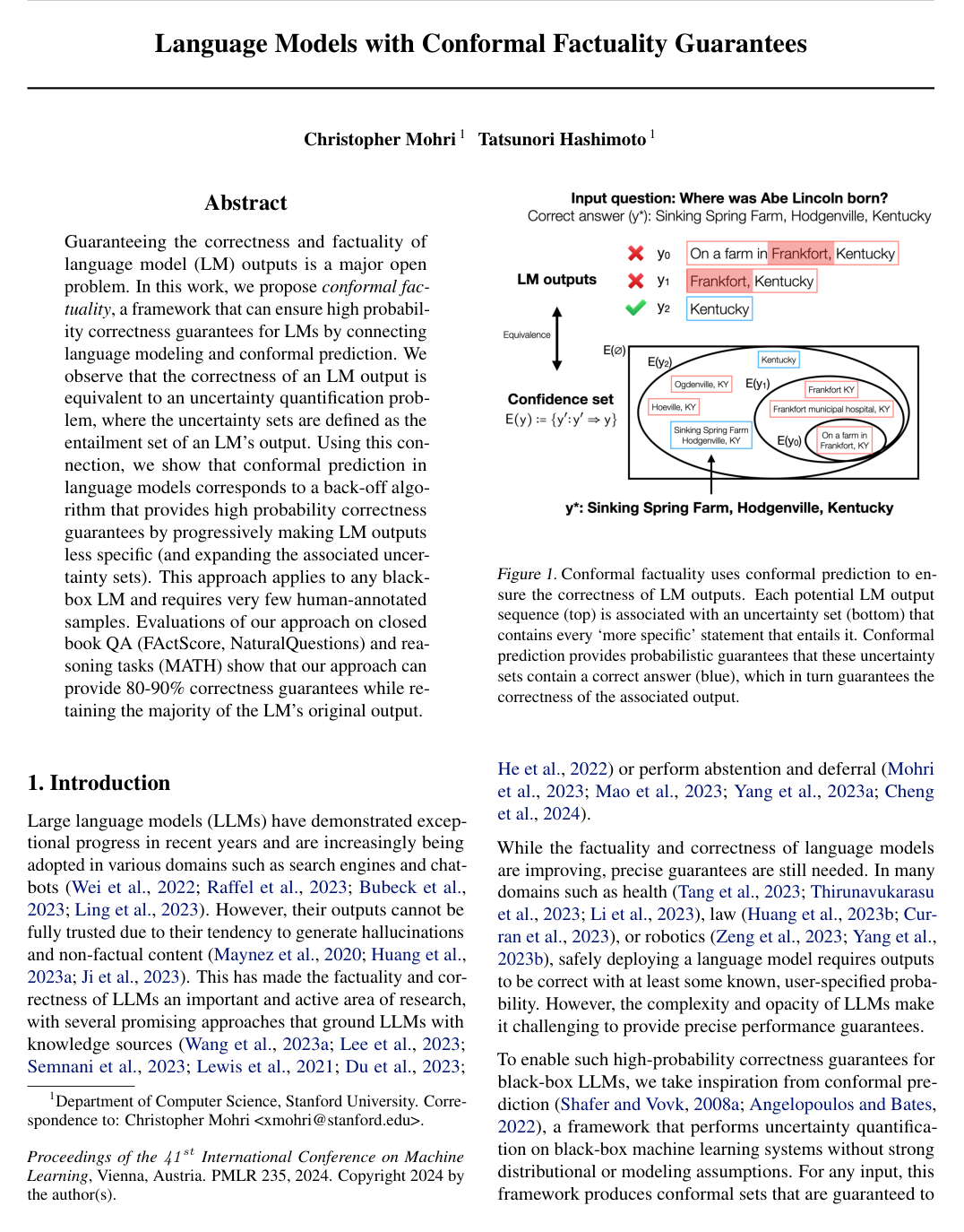 Language Models with Conformal Factuality Guarantees