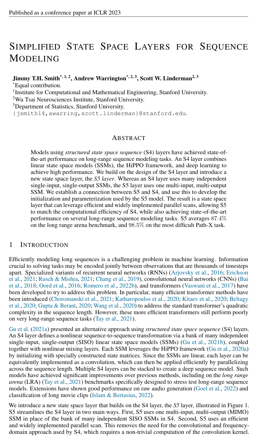 Simplified State Space Layers for Sequence Modeling