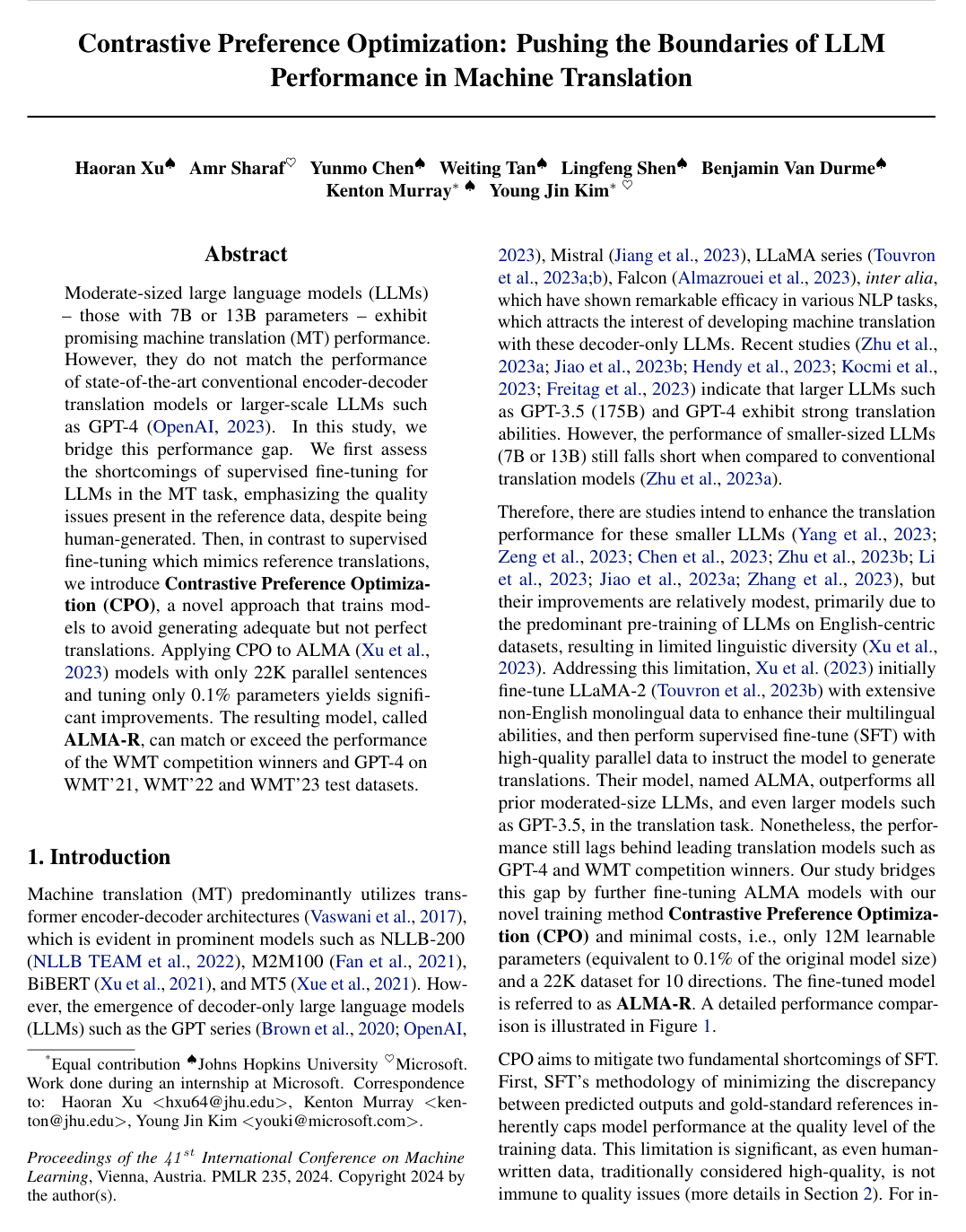 Contrastive Preference Optimization: Pushing the Boundaries of LLM Performance in Machine Translation
