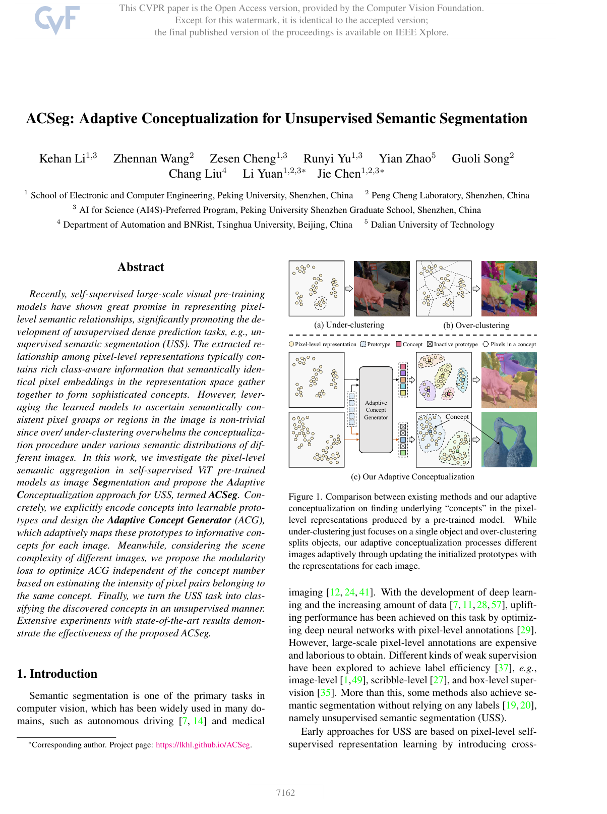 ACSeg: Adaptive Conceptualization for Unsupervised Semantic Segmentation