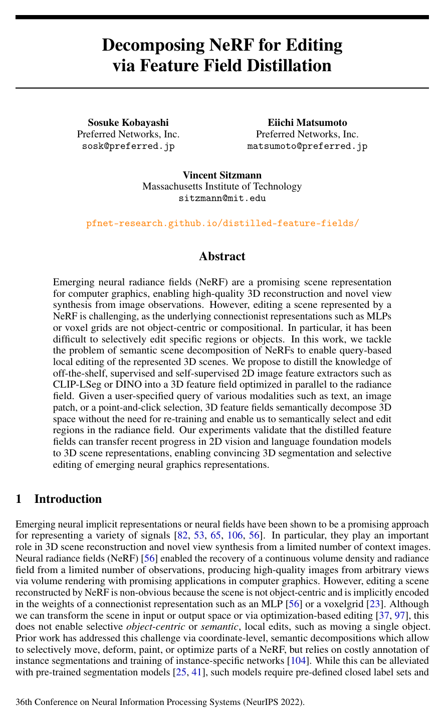Cover for Decomposing NeRF for Editing via Feature Field Distillation