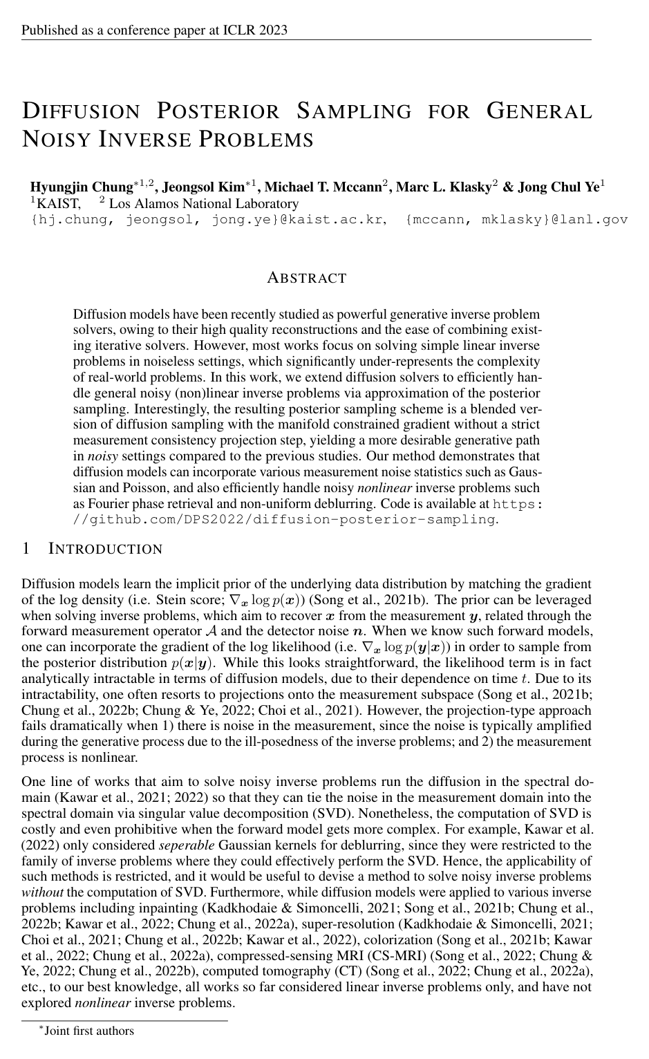 Cover for Diffusion Posterior Sampling for General Noisy Inverse Problems
