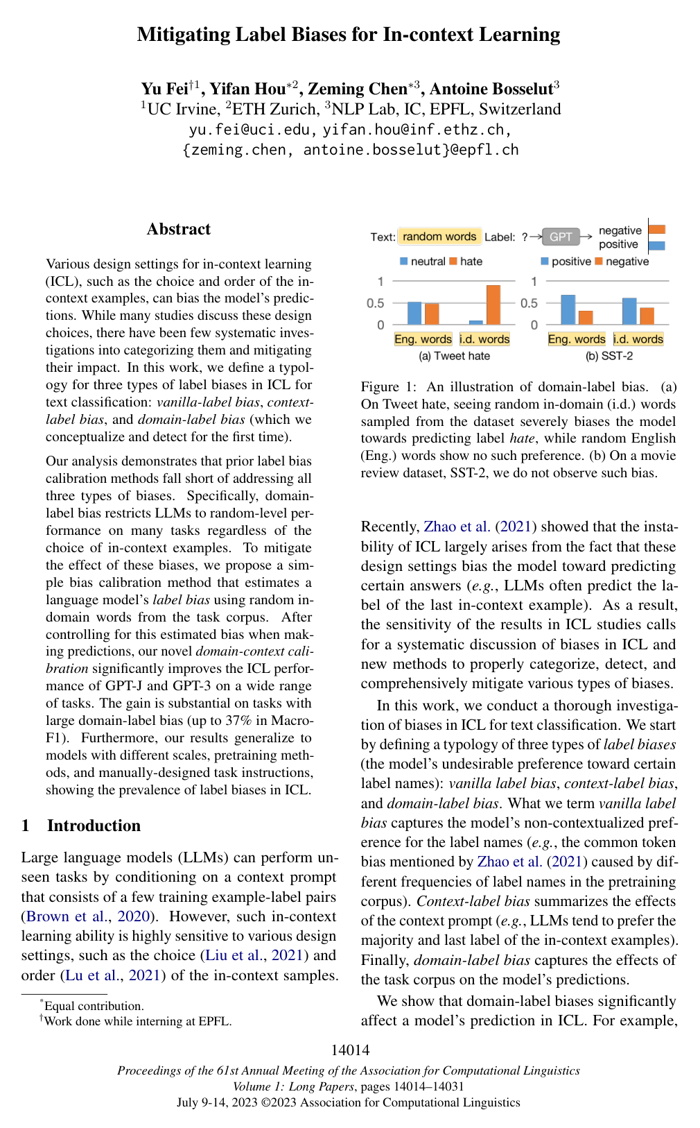 Mitigating Label Biases for In-context Learning