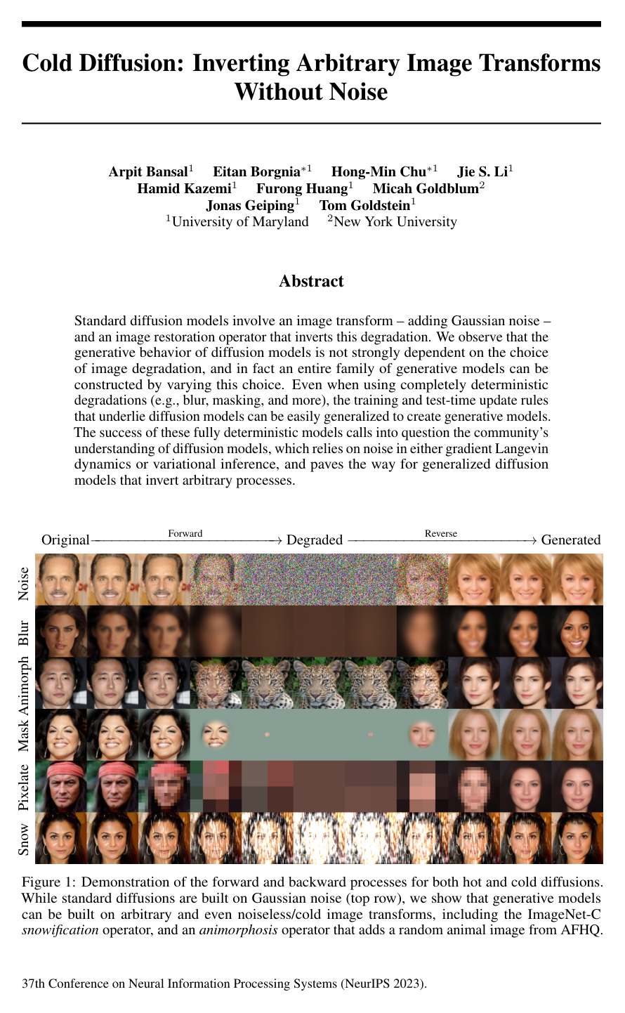 Cold Diffusion: Inverting Arbitrary Image Transforms Without Noise