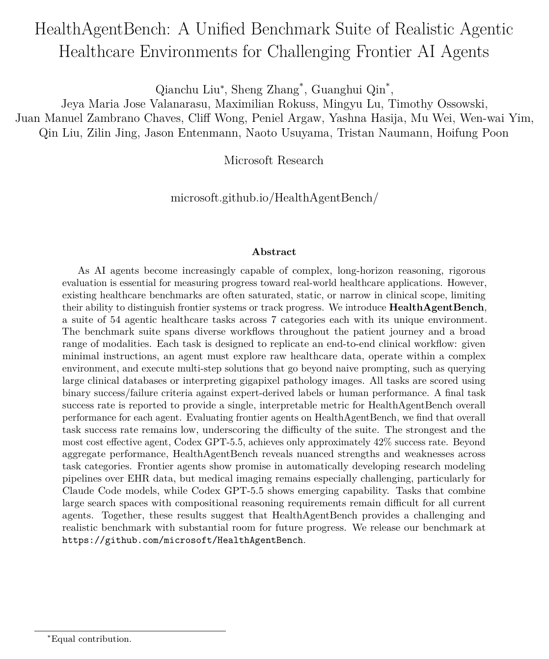 Cover for HealthAgentBench: A Unified Benchmark Suite of Realistic Agentic Healthcare Environments for Challenging Frontier AI Agents