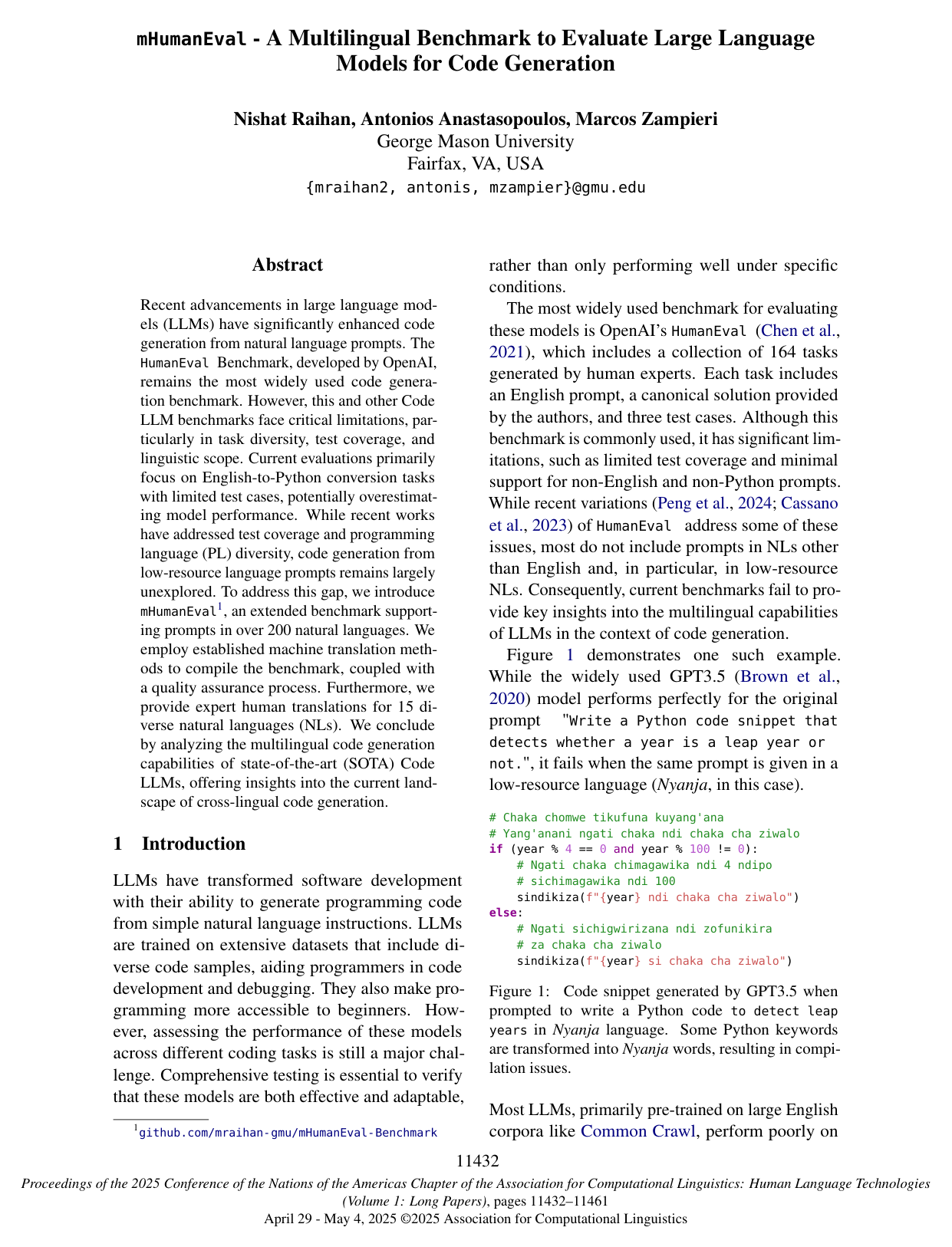mHumanEval - A Multilingual Benchmark to Evaluate Large Language Models for Code Generation