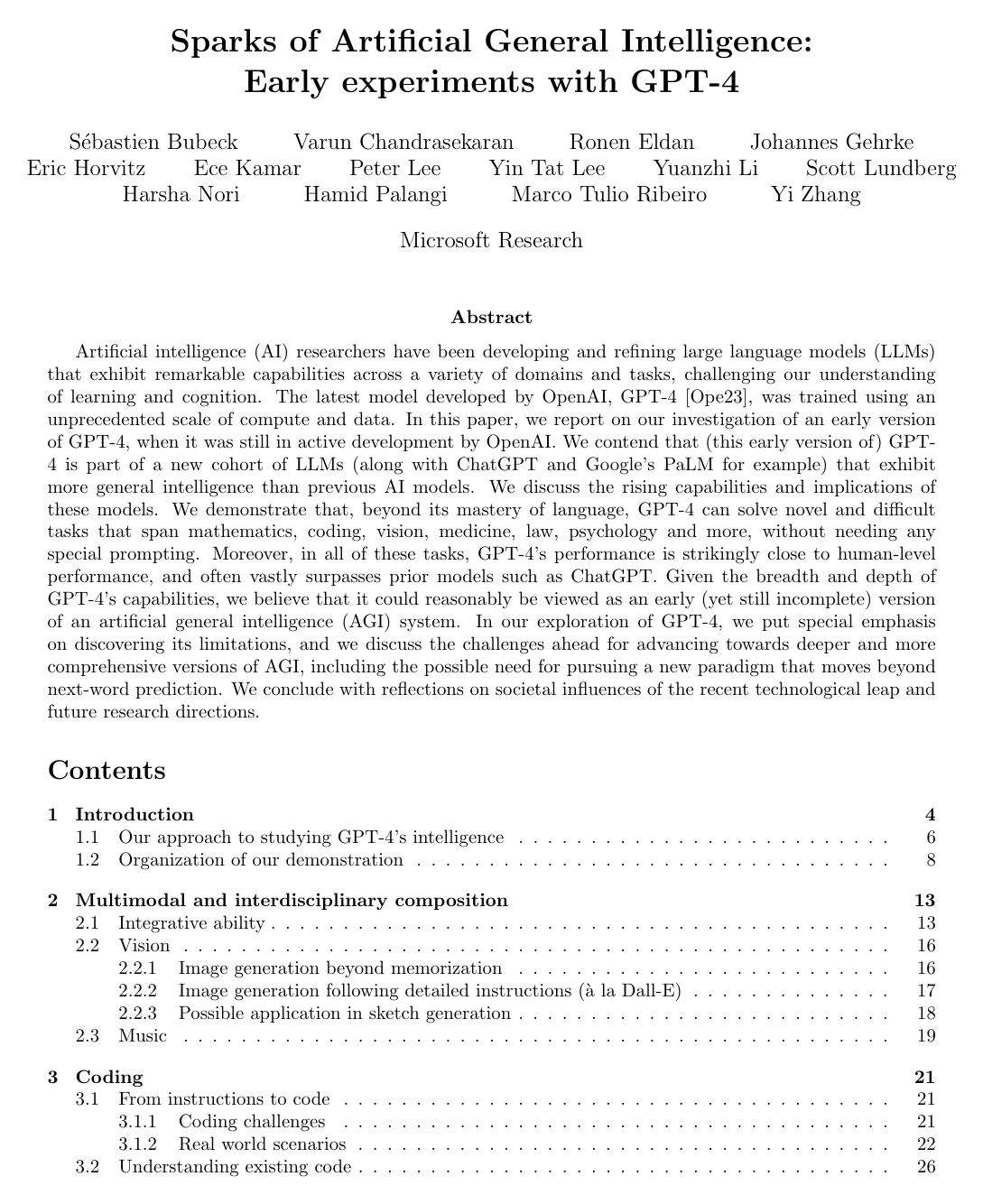 Sparks of Artificial General Intelligence: Early experiments with GPT-4