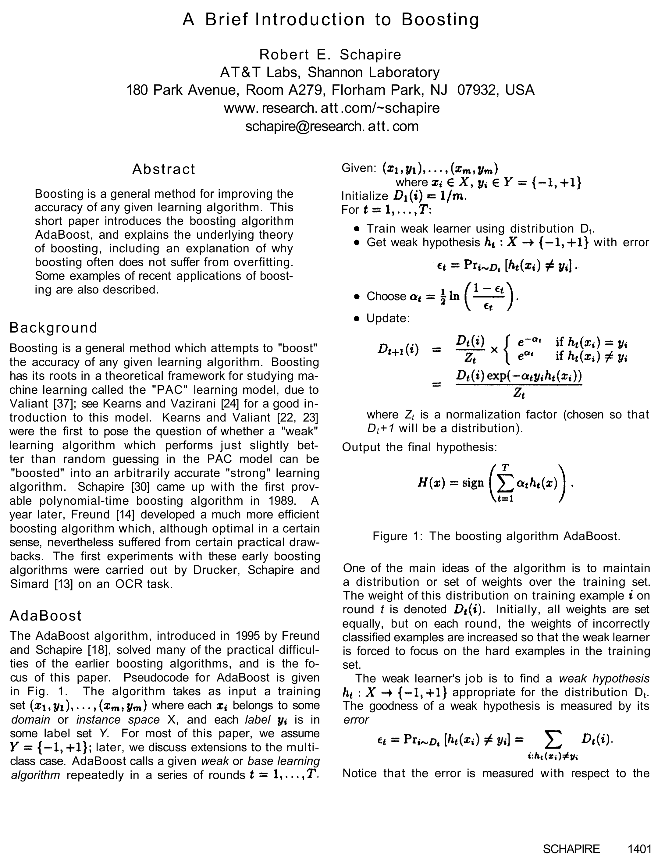 Cover for A Brief Introduction to Boosting