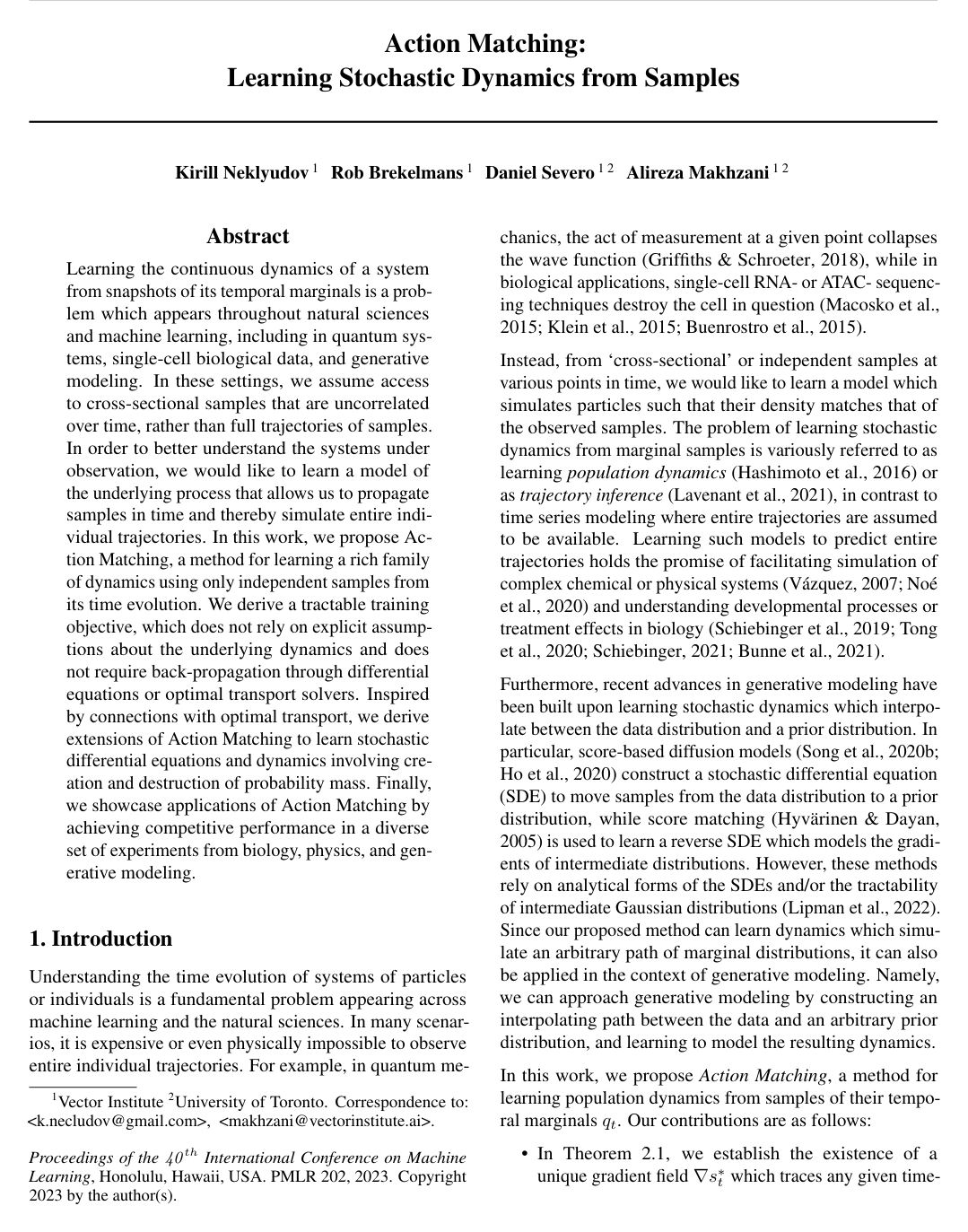 Action Matching: Learning Stochastic Dynamics from Samples