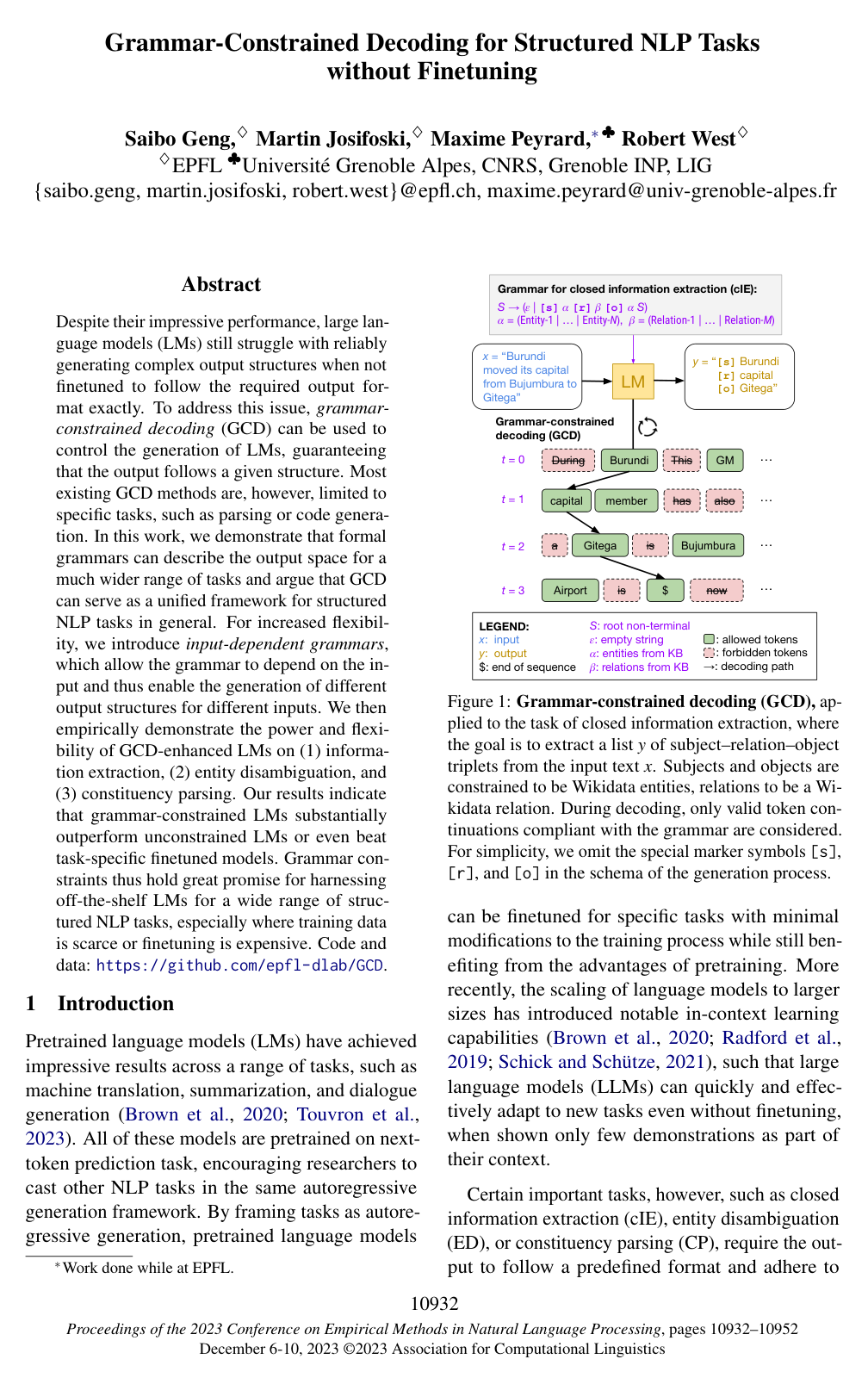 Cover for Grammar-Constrained Decoding for Structured NLP Tasks without Finetuning