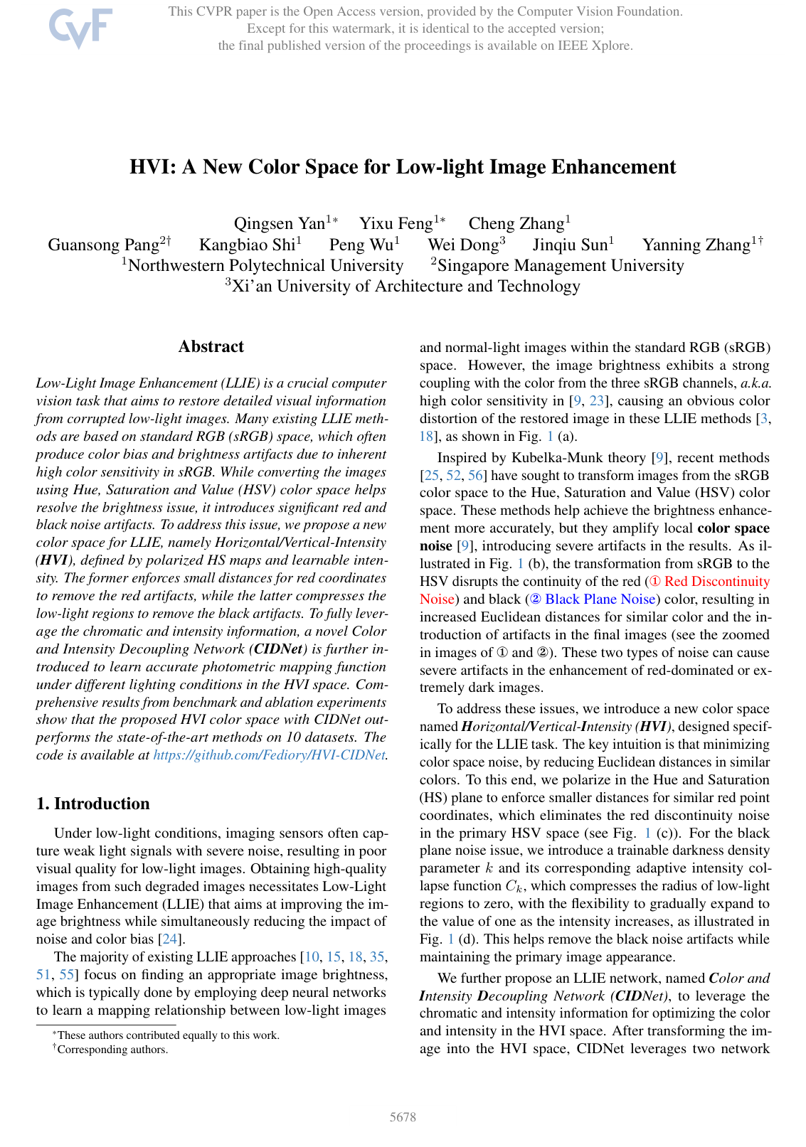 Cover for HVI: A New Color Space for Low-light Image Enhancement