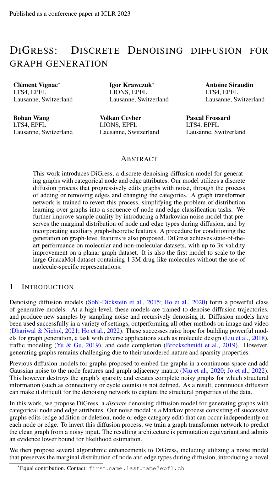 DiGress: Discrete Denoising diffusion for graph generation