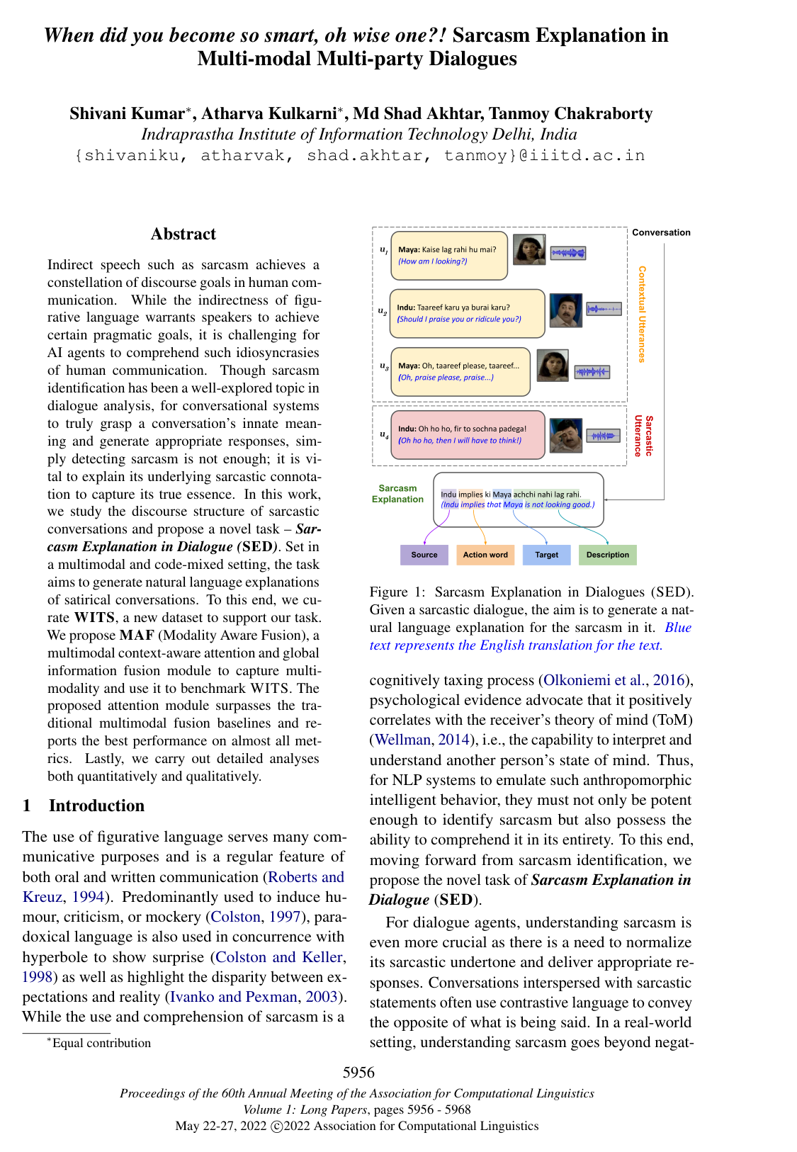 Cover for When did you become so smart, oh wise one?! Sarcasm Explanation in Multi-modal Multi-party Dialogues