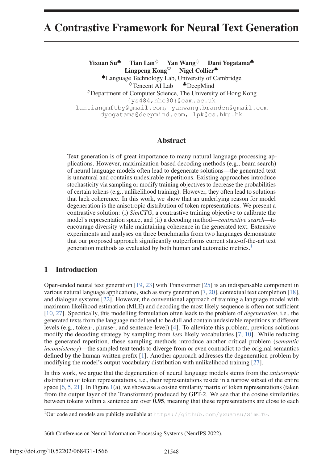 Cover for A Contrastive Framework for Neural Text Generation