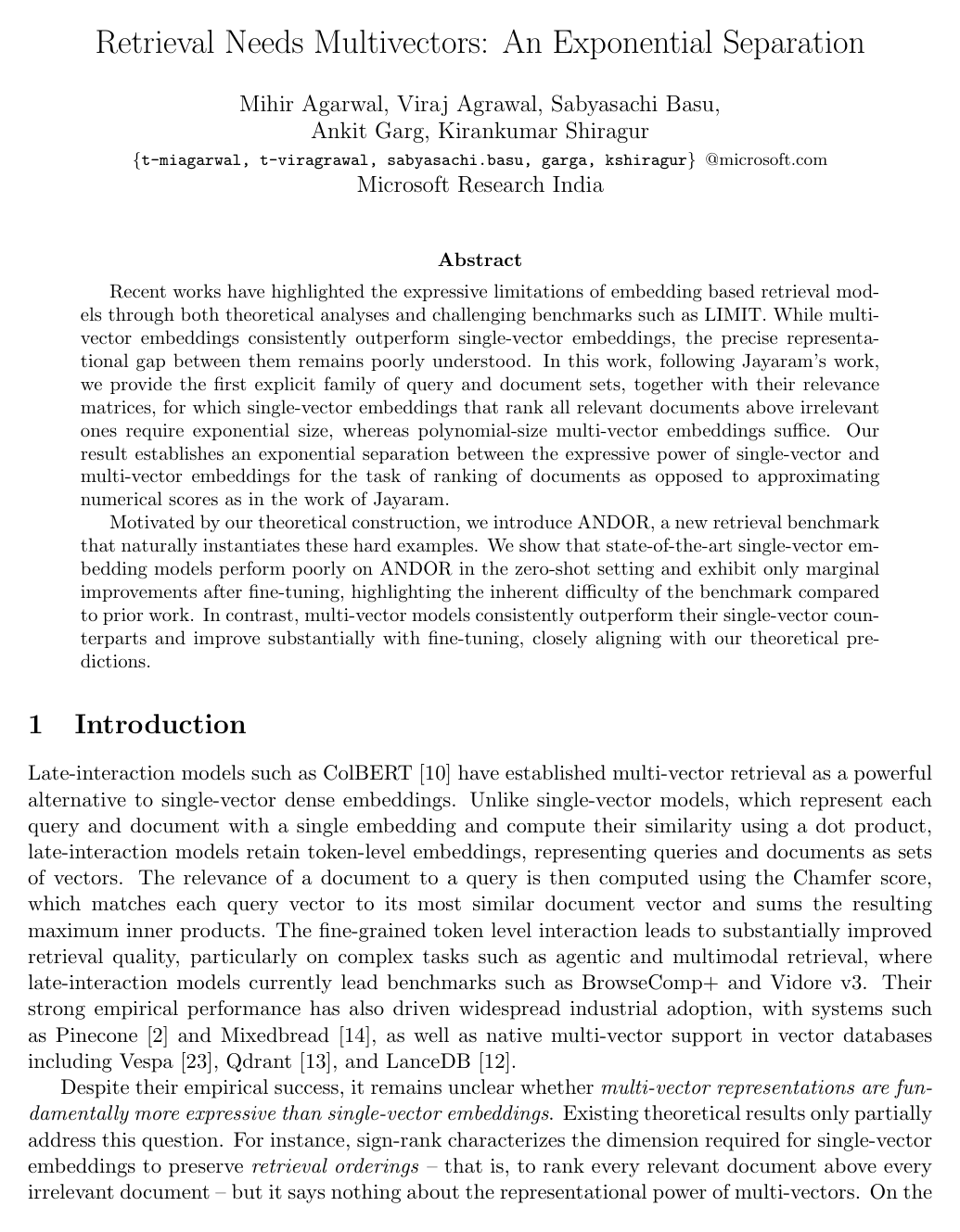 Cover for Retrieval Needs Multivectors: An Exponential Separation