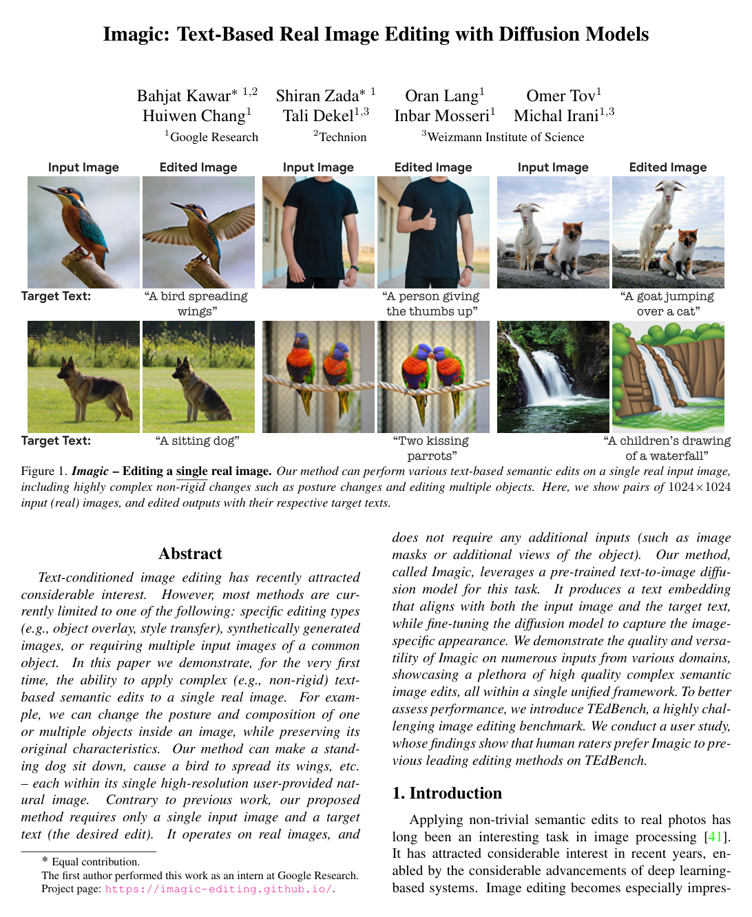 Cover for Imagic: Text-Based Real Image Editing with Diffusion Models