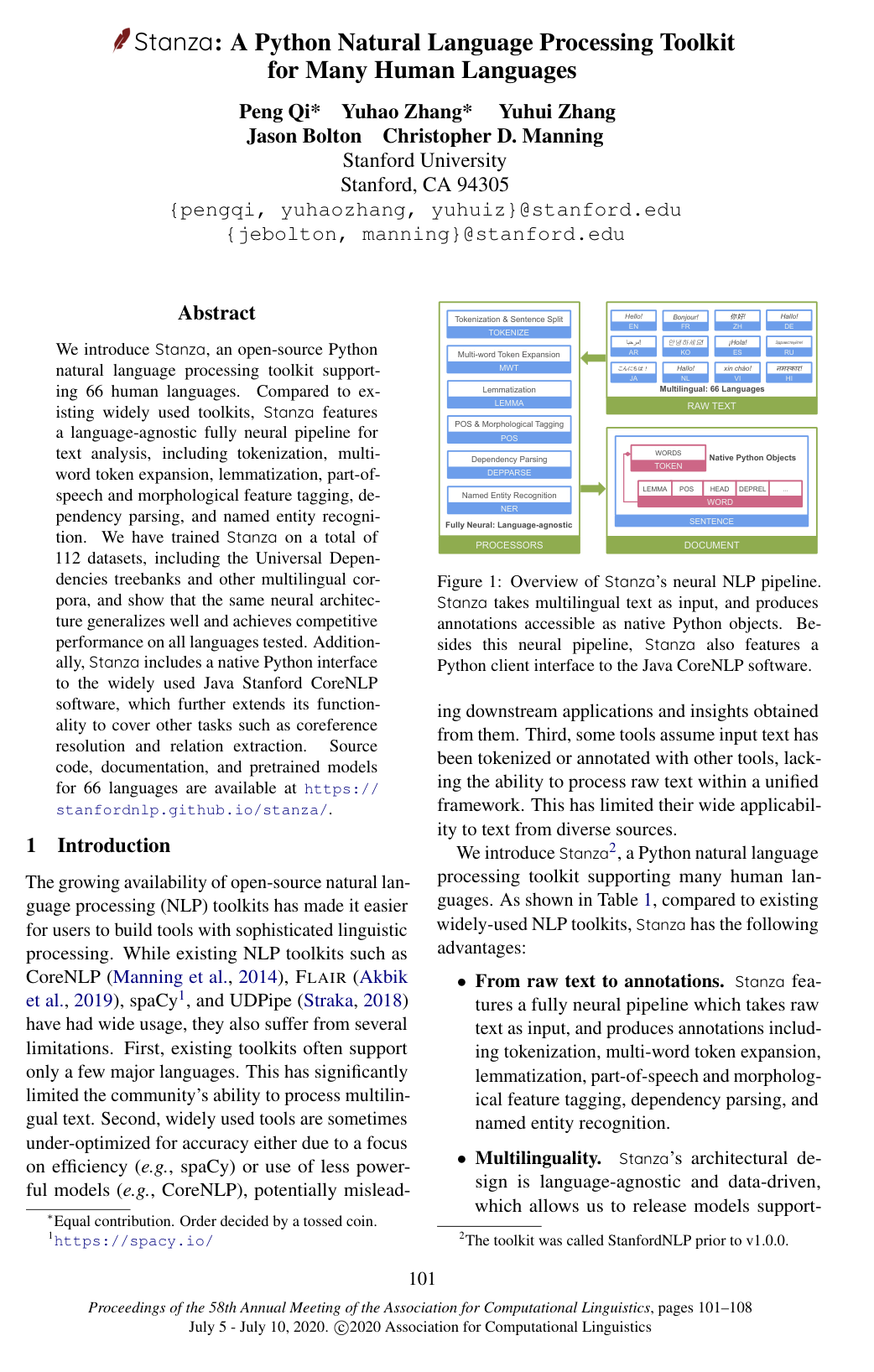 Cover for Stanza: A Python Natural Language Processing Toolkit for Many Human Languages