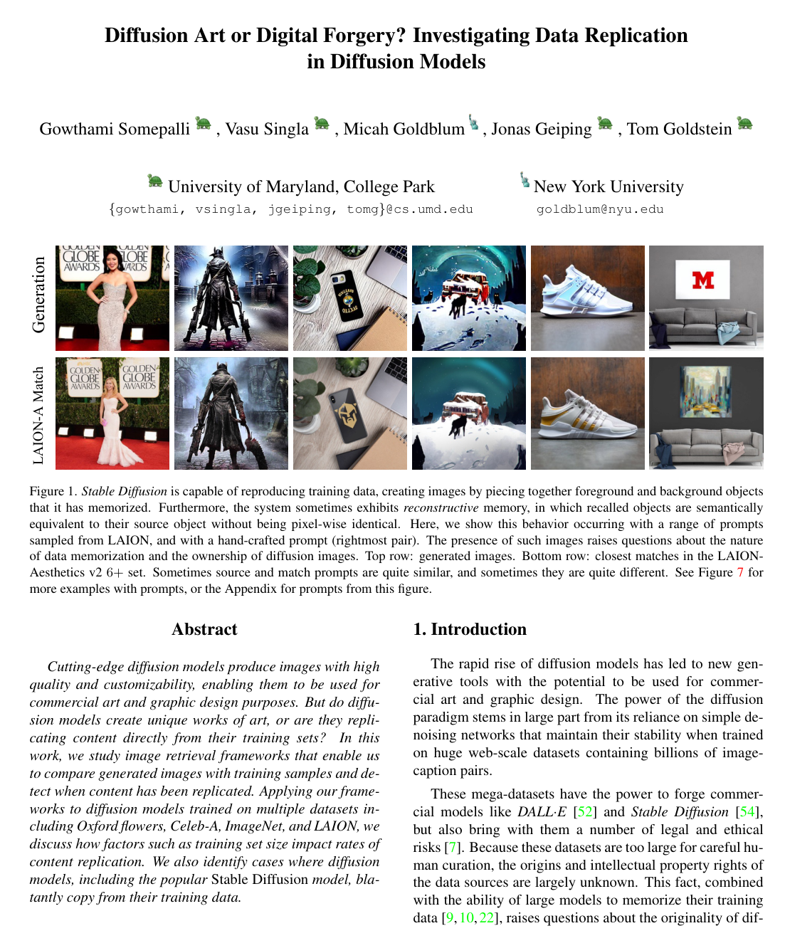Diffusion Art or Digital Forgery? Investigating Data Replication in Diffusion Models
