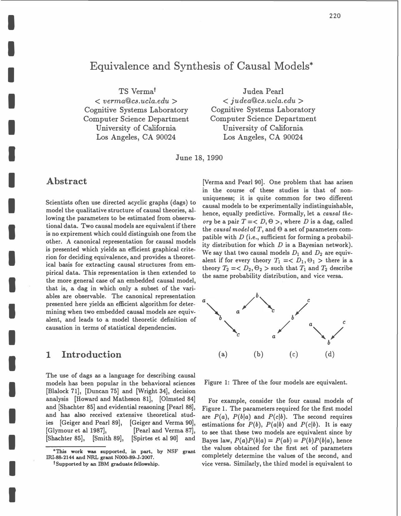 Cover for Equivalence and Synthesis of Causal Models
