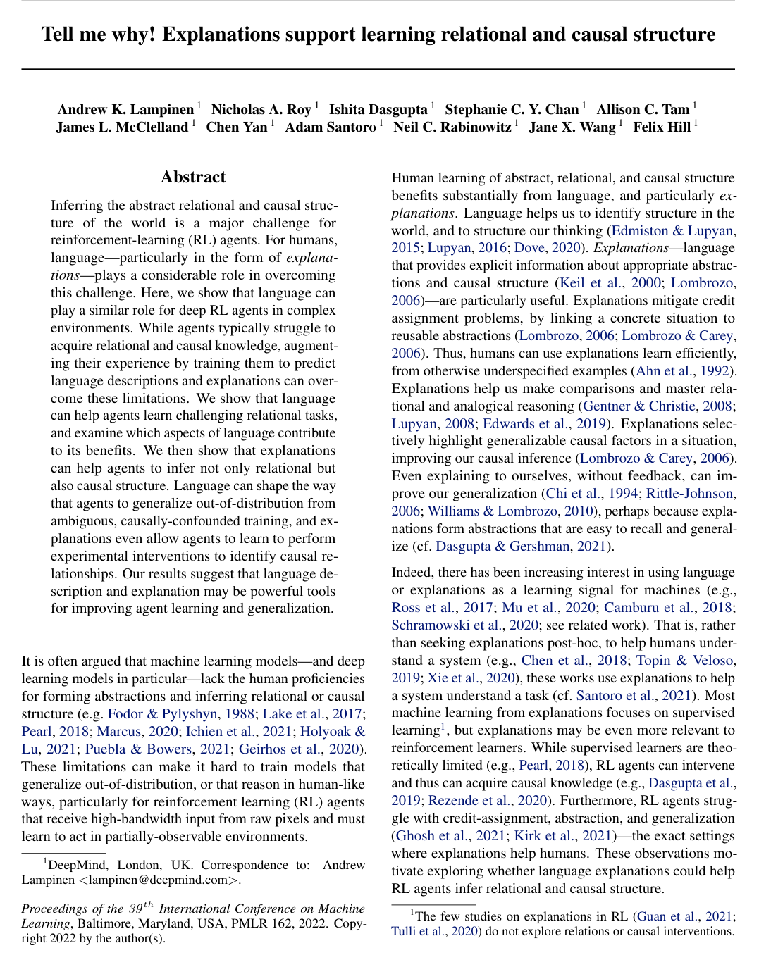 Tell me why! Explanations support learning relational and causal structure