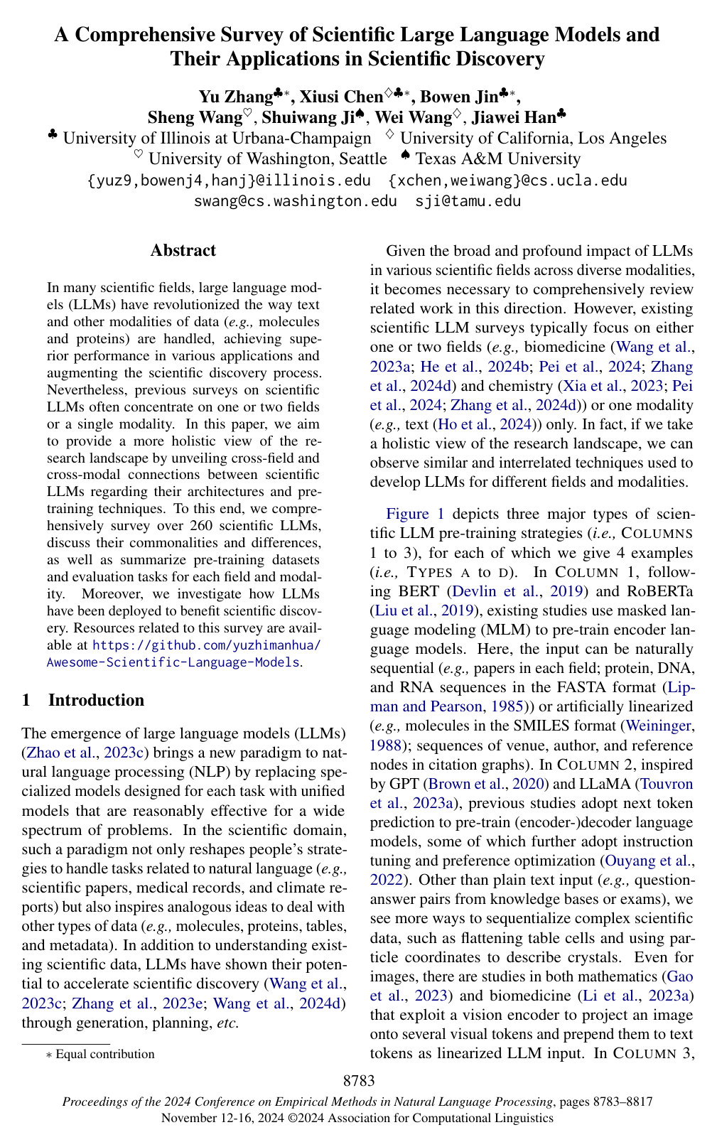 Cover for A Comprehensive Survey of Scientific Large Language Models and Their Applications in Scientific Discovery