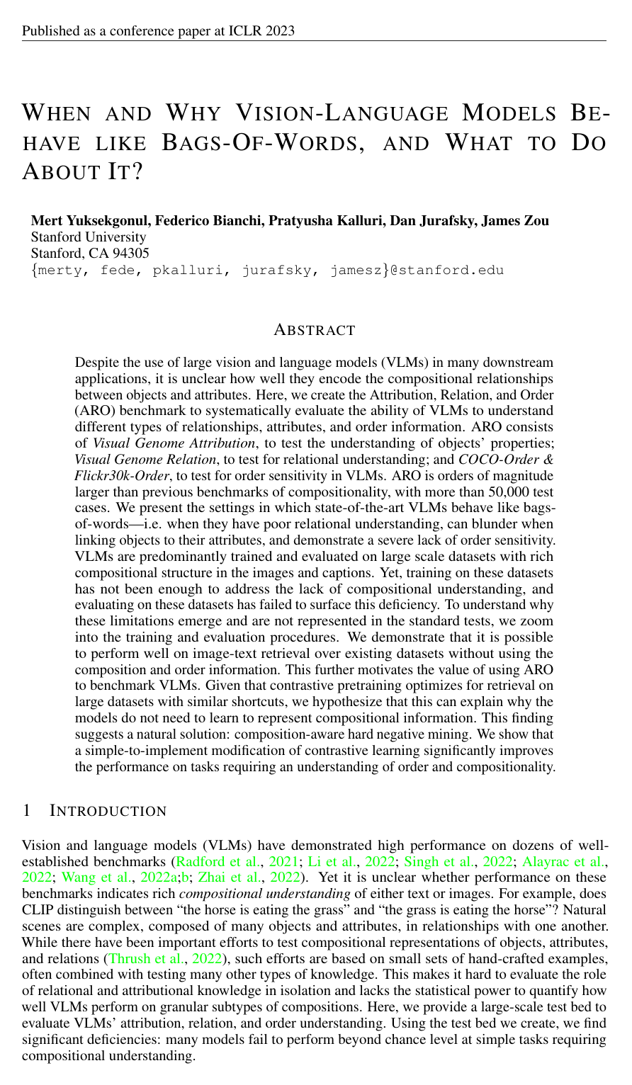 Cover for When and why vision-language models behave like bags-of-words, and what to do about it?