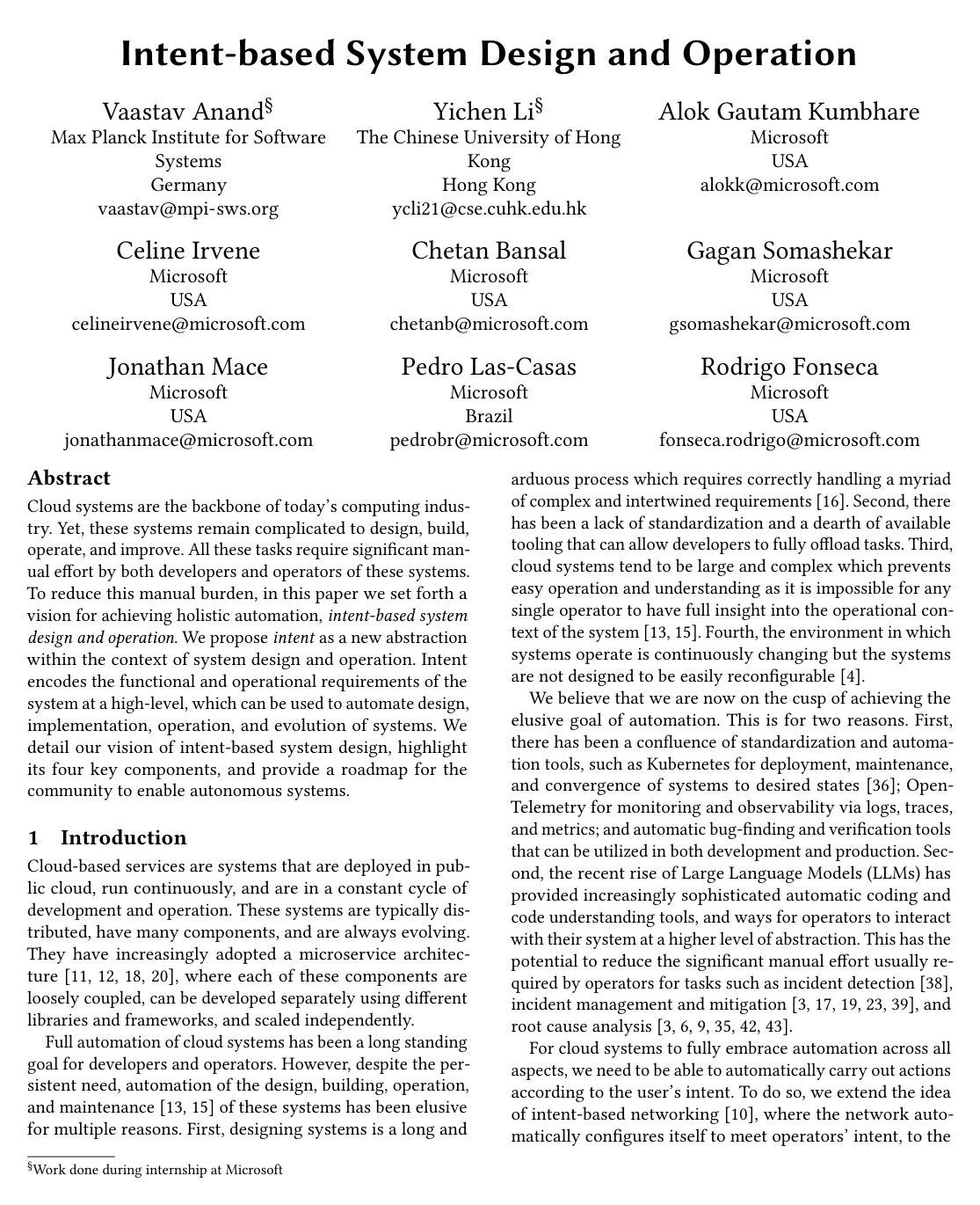 Intent-based System Design and Operation